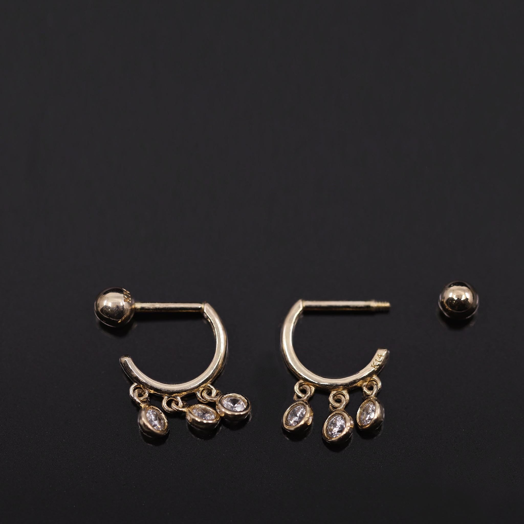 BEATTI Hoops 14K Gold Tiny Dangle Hoop Barbell 14K Gold Tiny Dangle Hoop Barbell