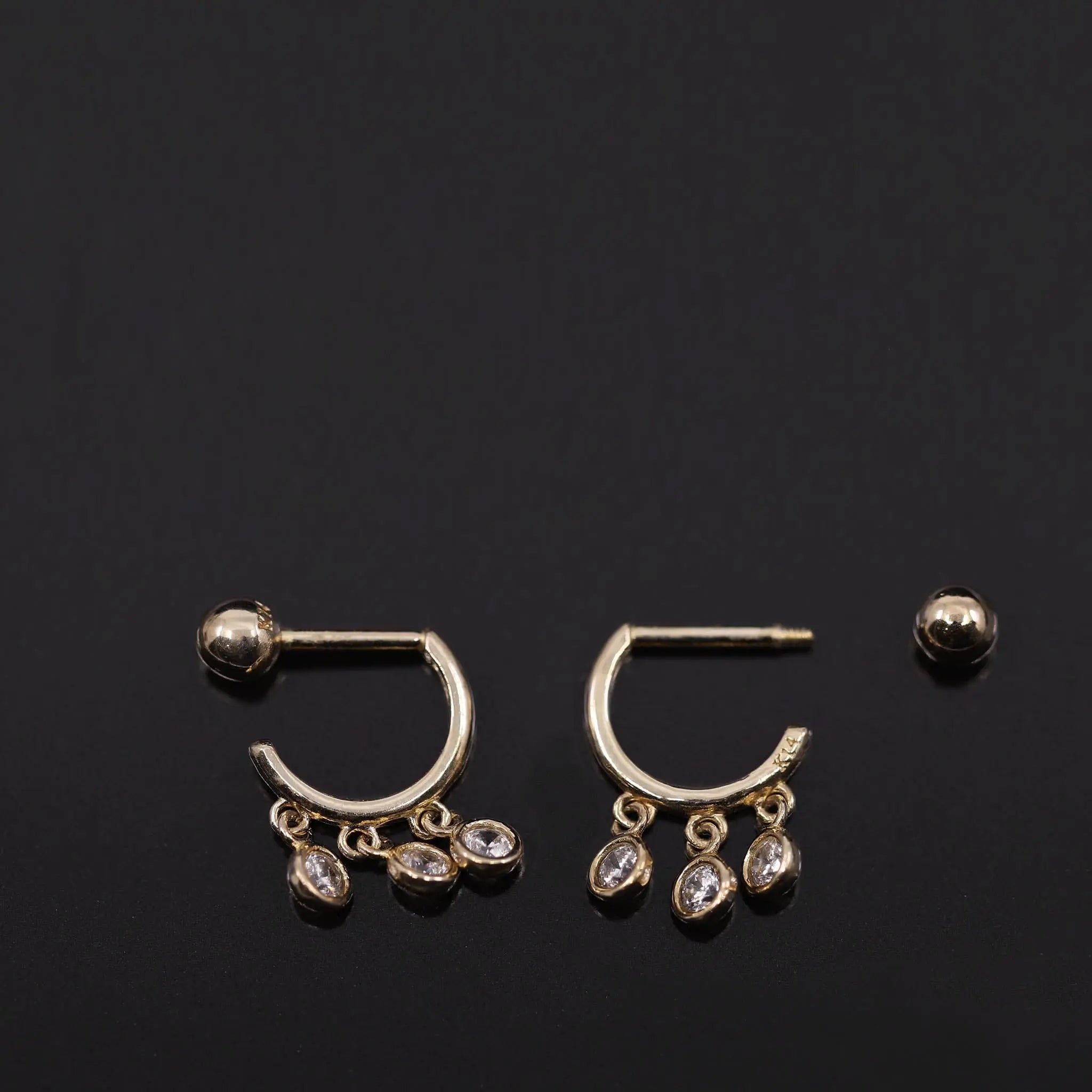 BEATTI Hoops 14K Gold Tiny Dangle Hoop Barbell 14K Gold Tiny Dangle Hoop Barbell