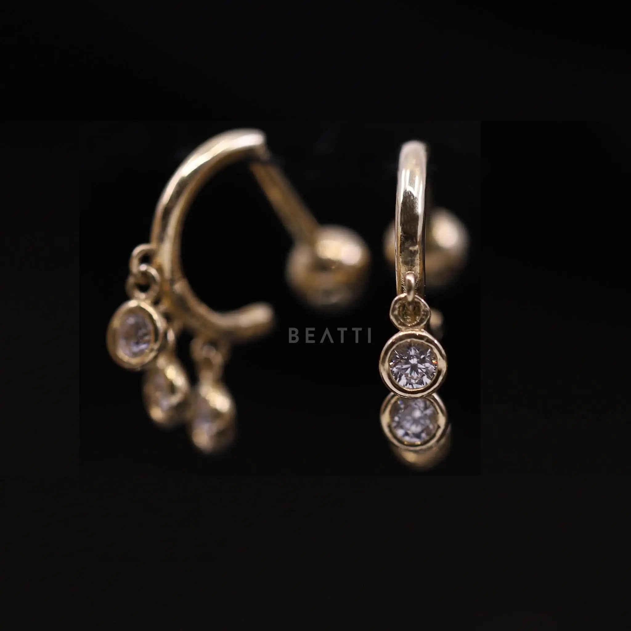 BEATTI Hoops 14K Gold Tiny Dangle Hoop Barbell 14K Gold Tiny Dangle Hoop Barbell