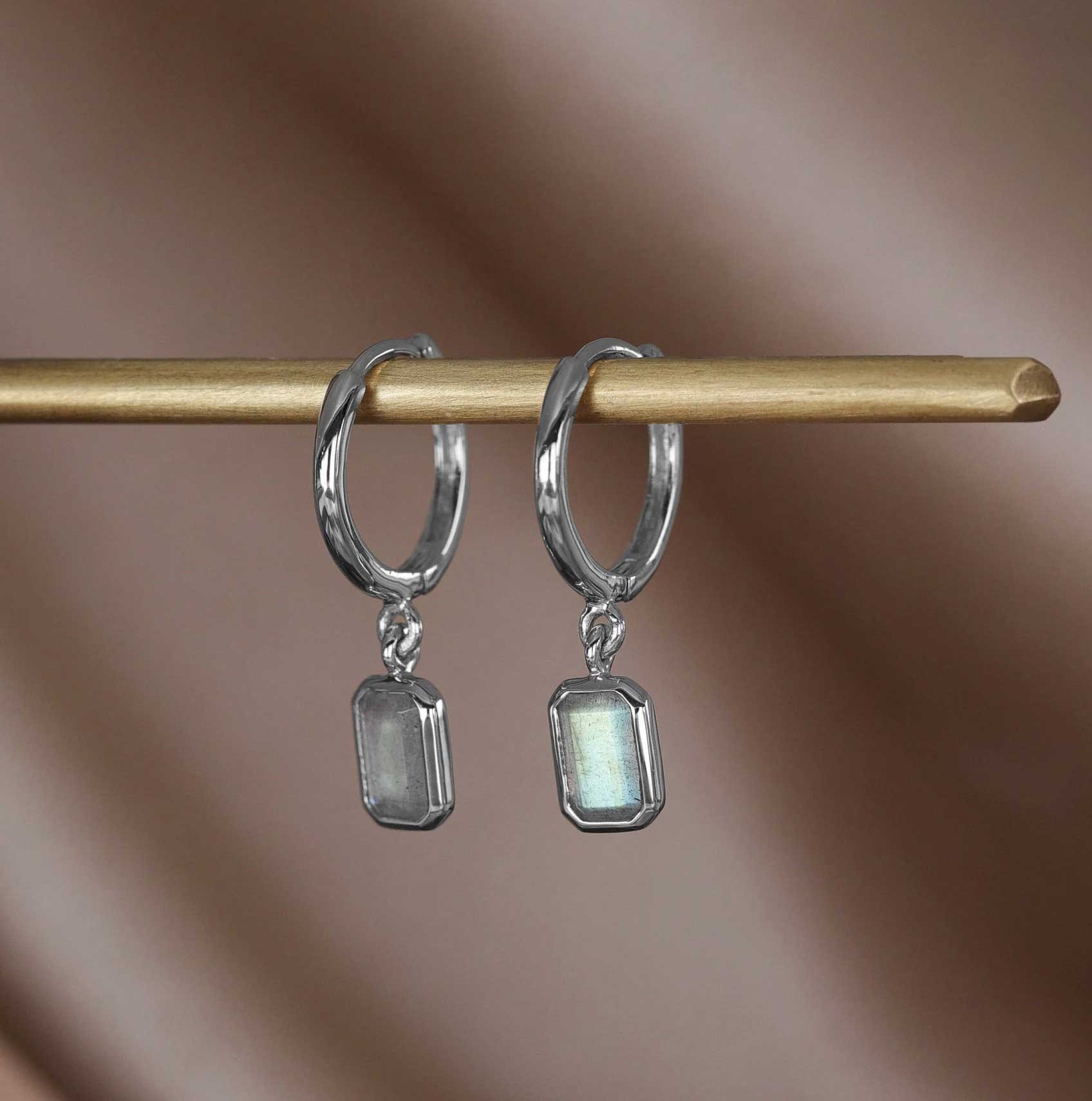 Nora • Emerald Cut Genuine Gemstone Hoop Earrings