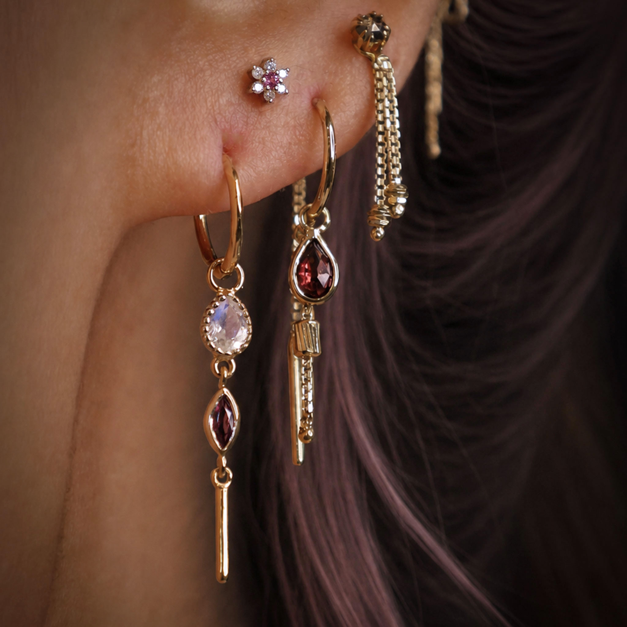 Solara • Briolette Teardrop Gemstone Hoop Charm