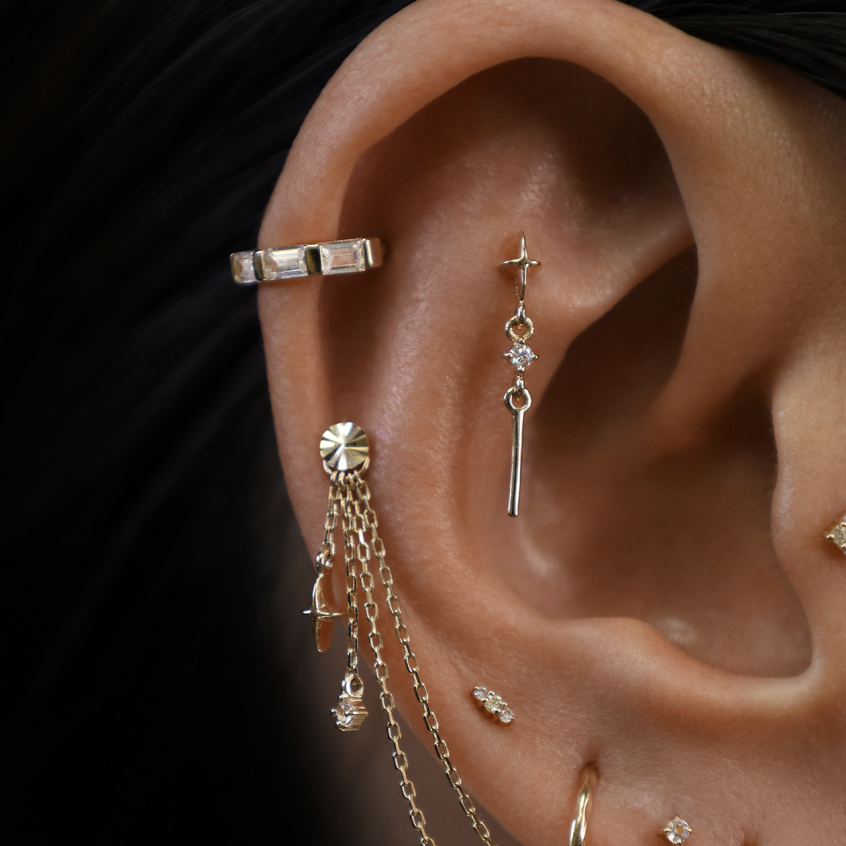 Facet Baguette CZ Hoop