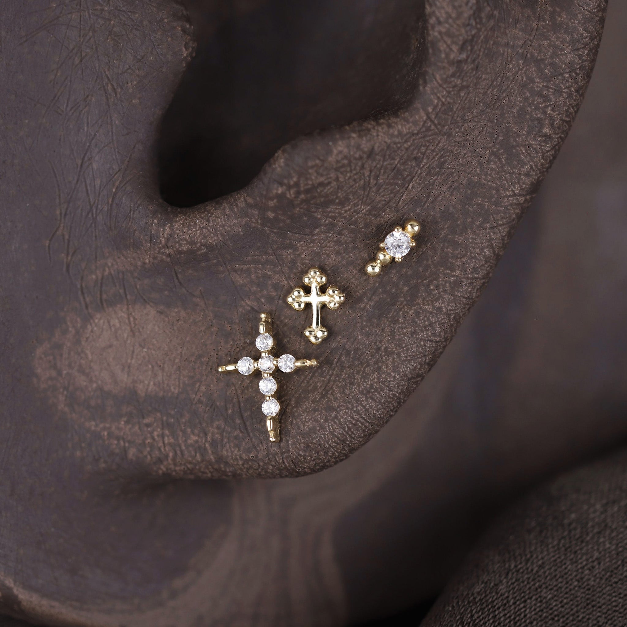 Micro Bead Cross Flat Back Stud