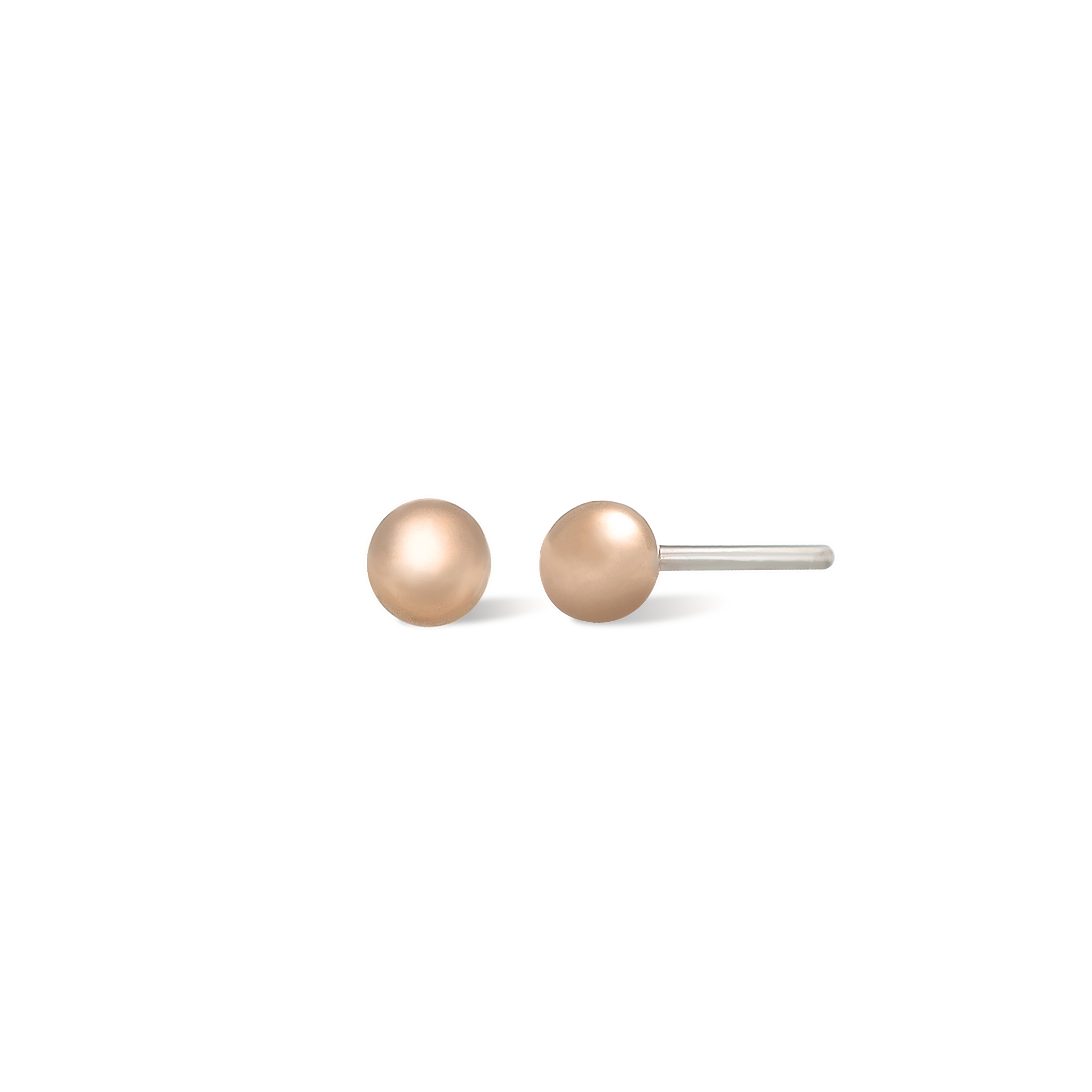 14K Gold Ball studs in rose gold front and side view.