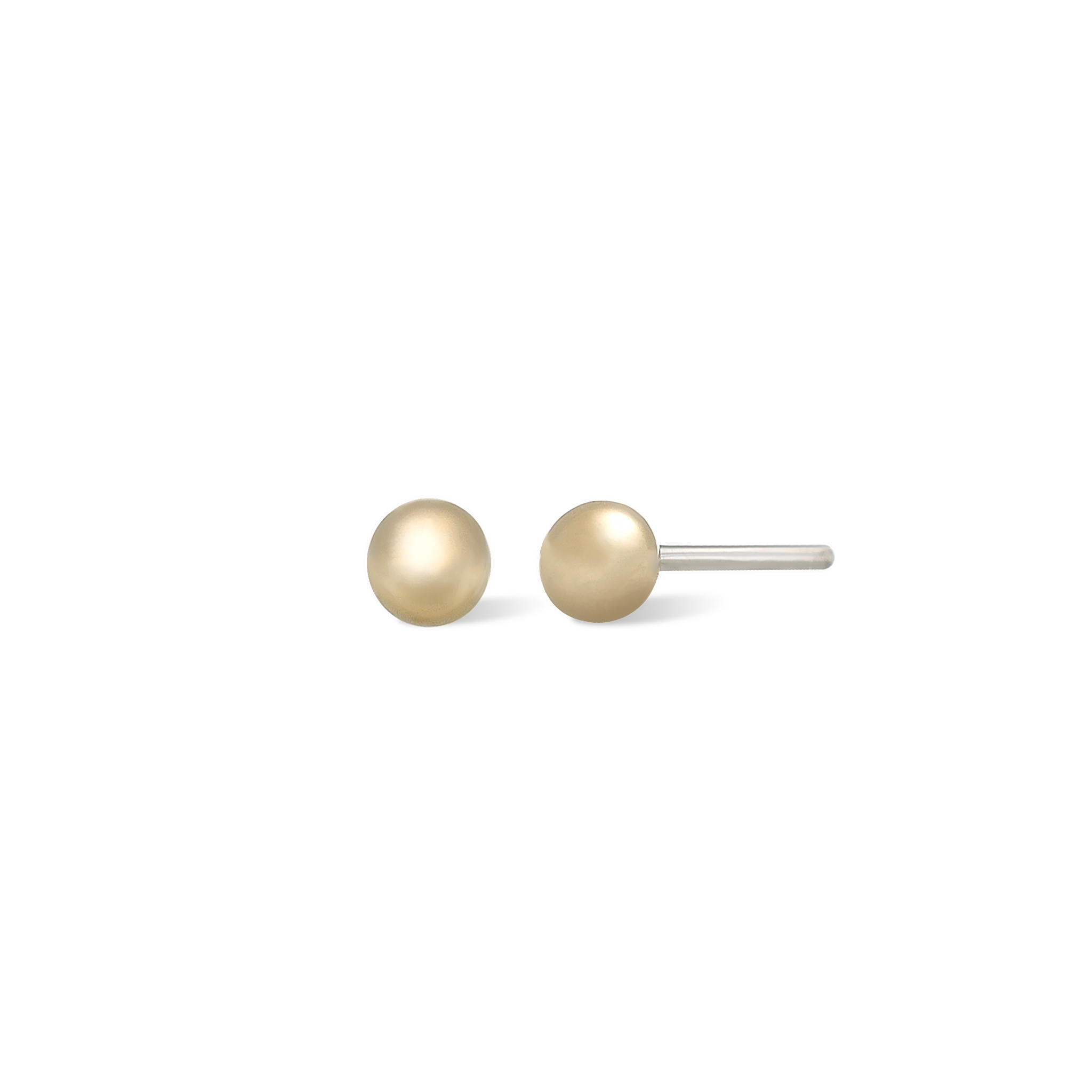 14K Gold Ball studs in yellow gold front and side view.