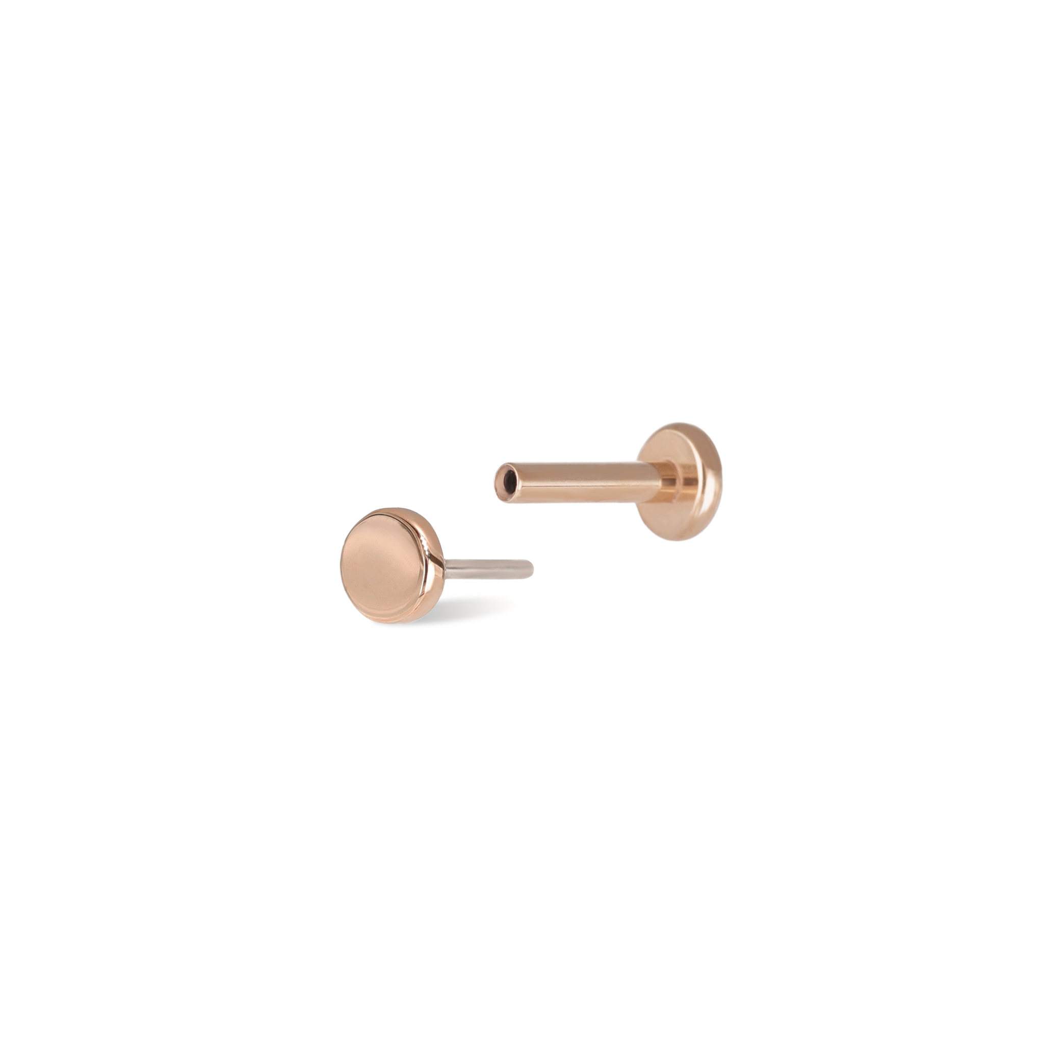 14K Rose Gold flat disc studs push pin and titanium post end