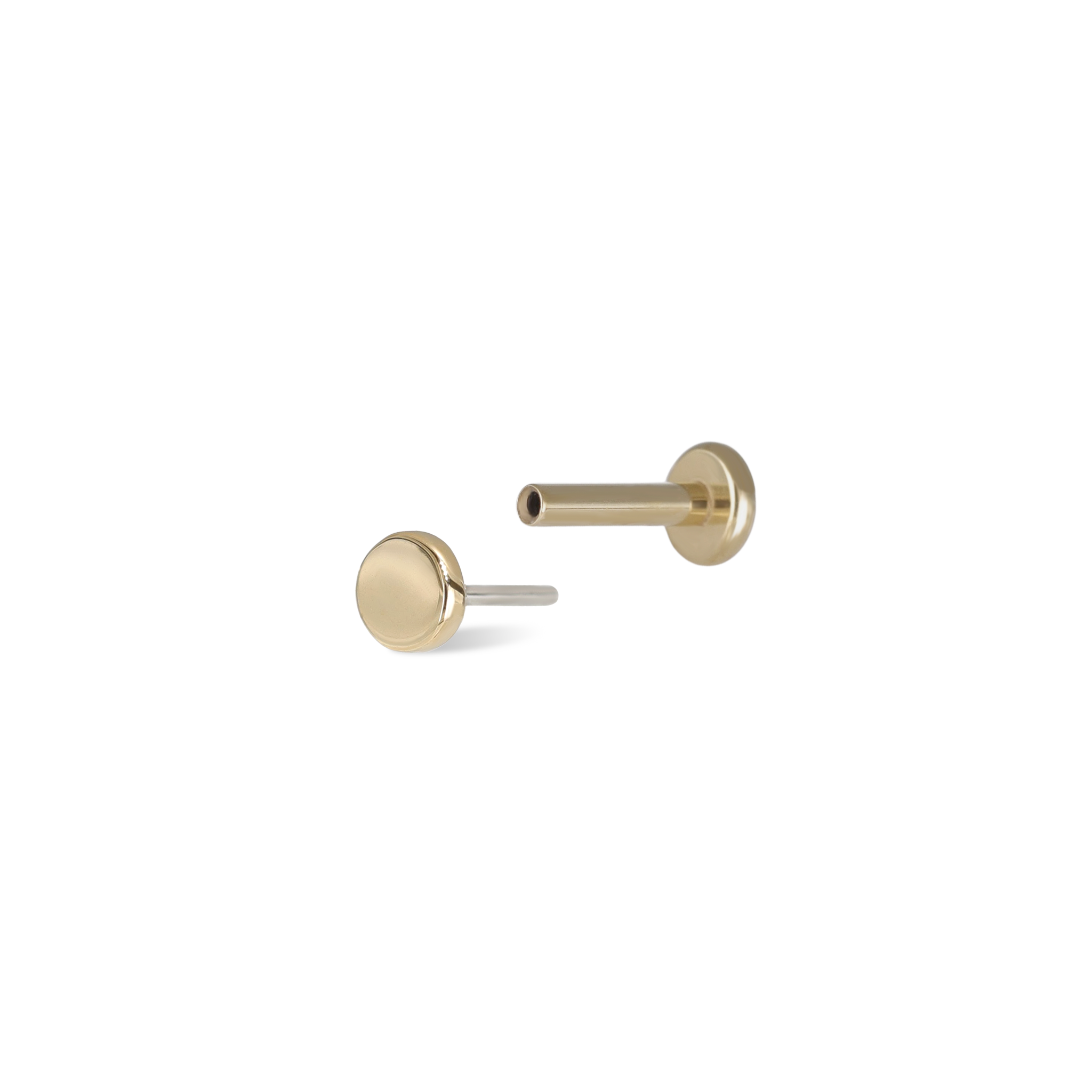 14K Gold flat disc studs push pin and titanium post end