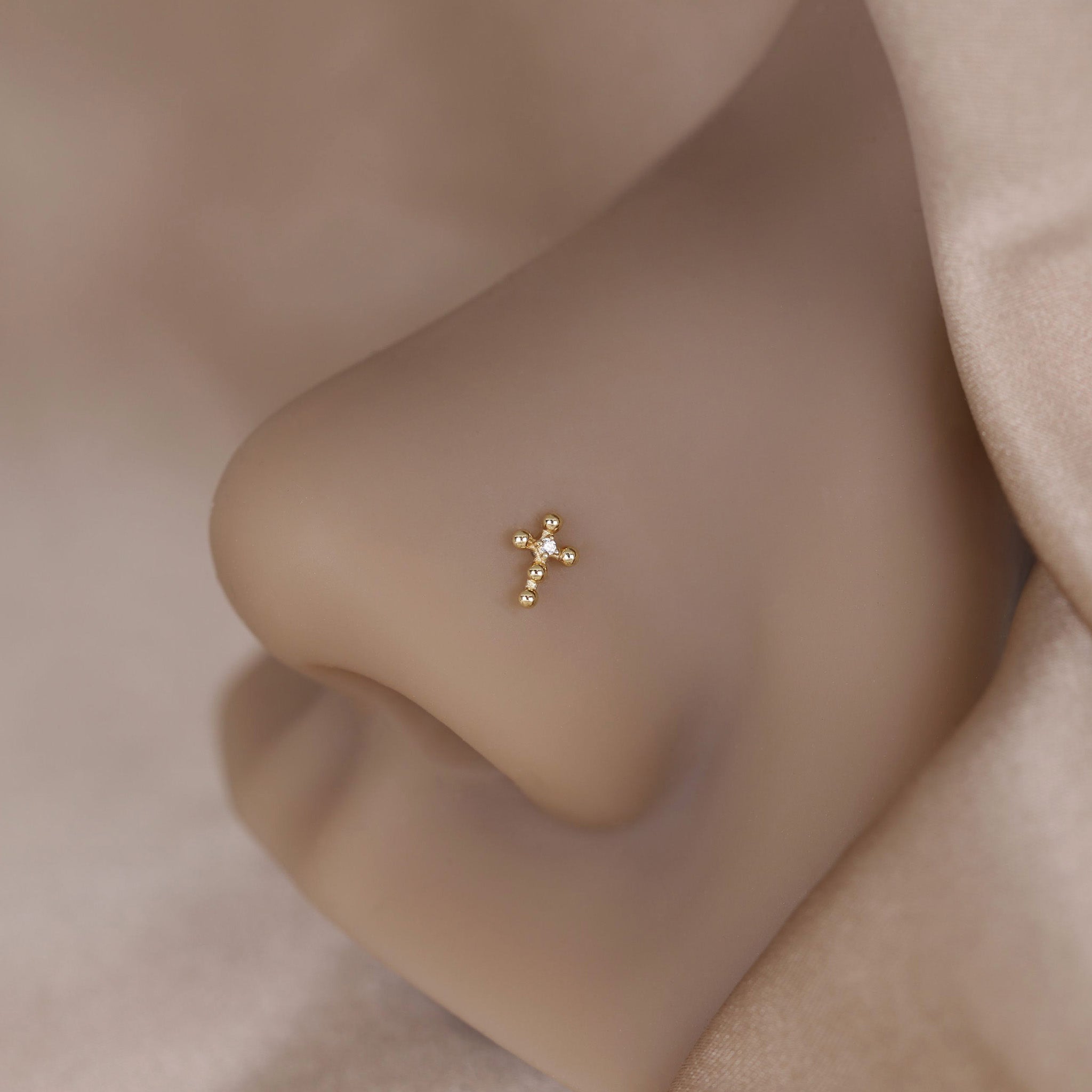 Tiny Bead Cross CZ Flat Back Stud