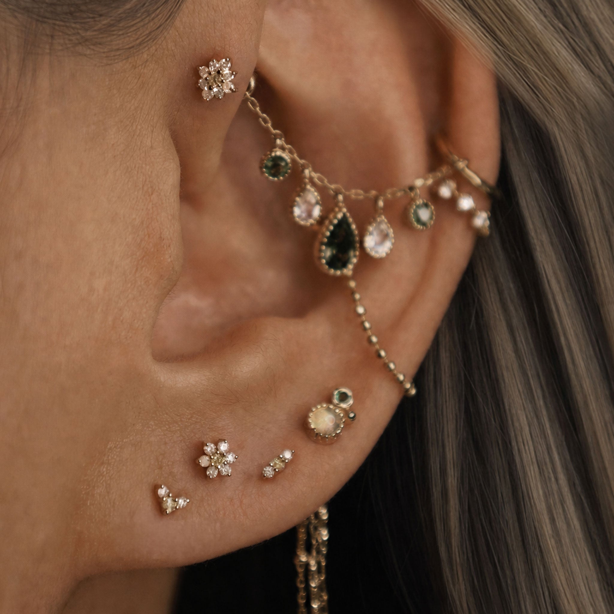 Fio • Micro Gemstone & Icy Diamond Cluster Flat Back Stud