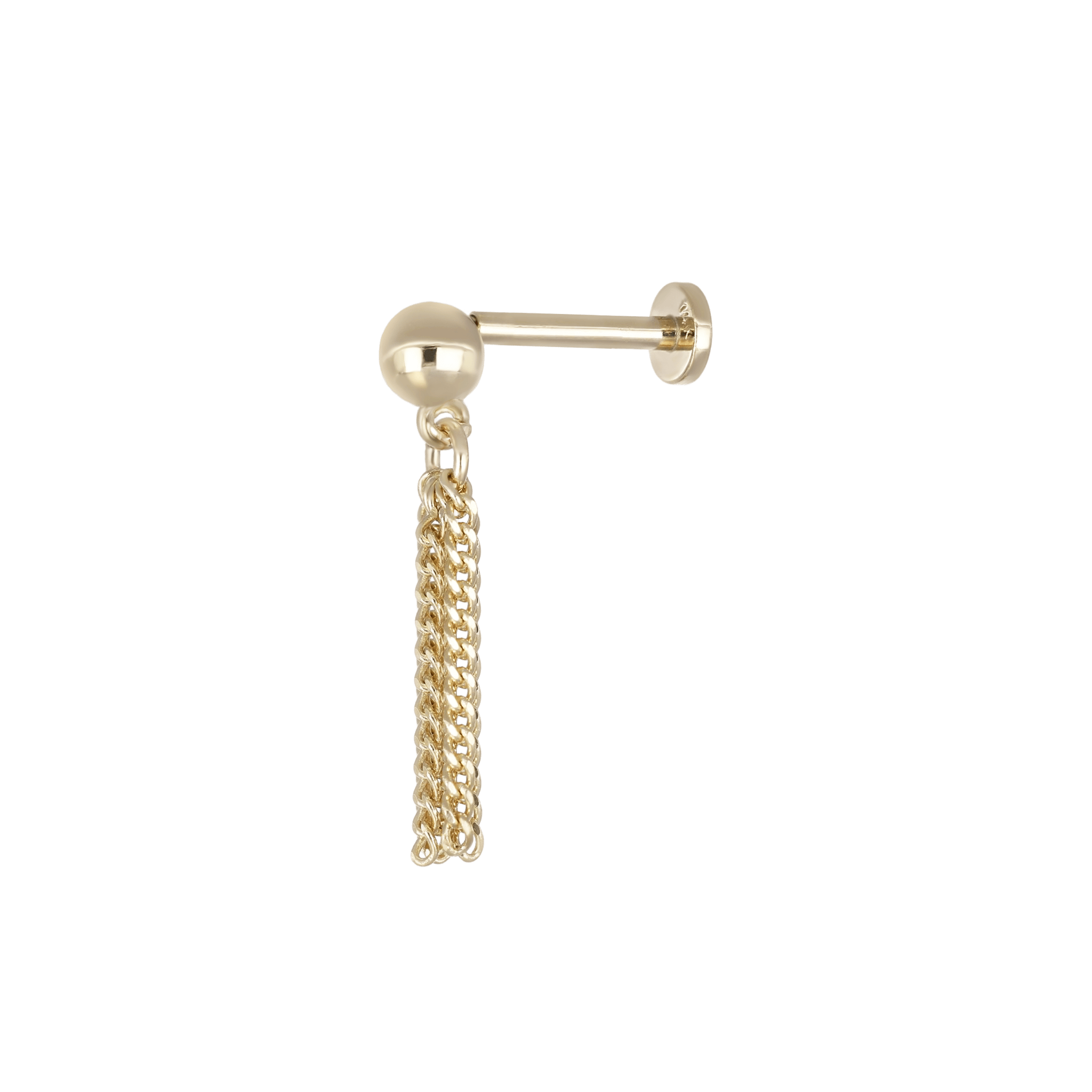 BEATTI Internal Thread Gold 14K Solid Gold Ball with Chain Tassel Internally Threaded Flatback Stud AP Tassel 14K Solid Gold Ball with Chain Tassel Internally Threaded Flatback Stud