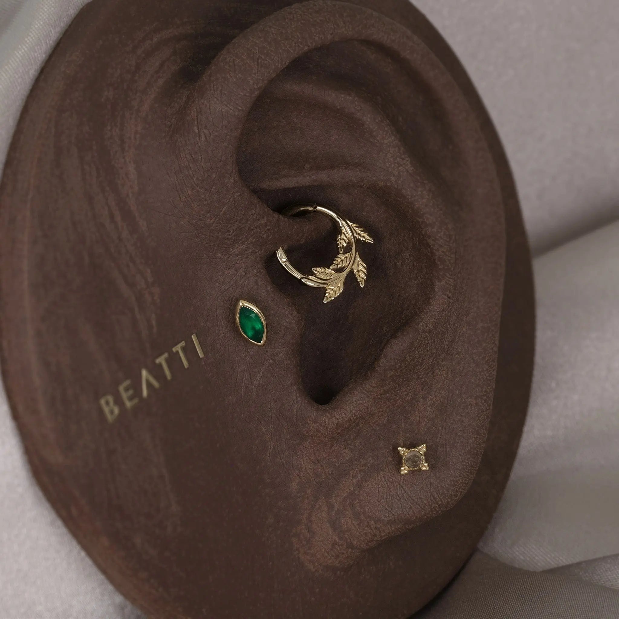 BEATTI Hoops NEW 14K Solid Gold Leaf Clicker Hoop NEW 14K Solid Gold Leaf Clicker Hoop