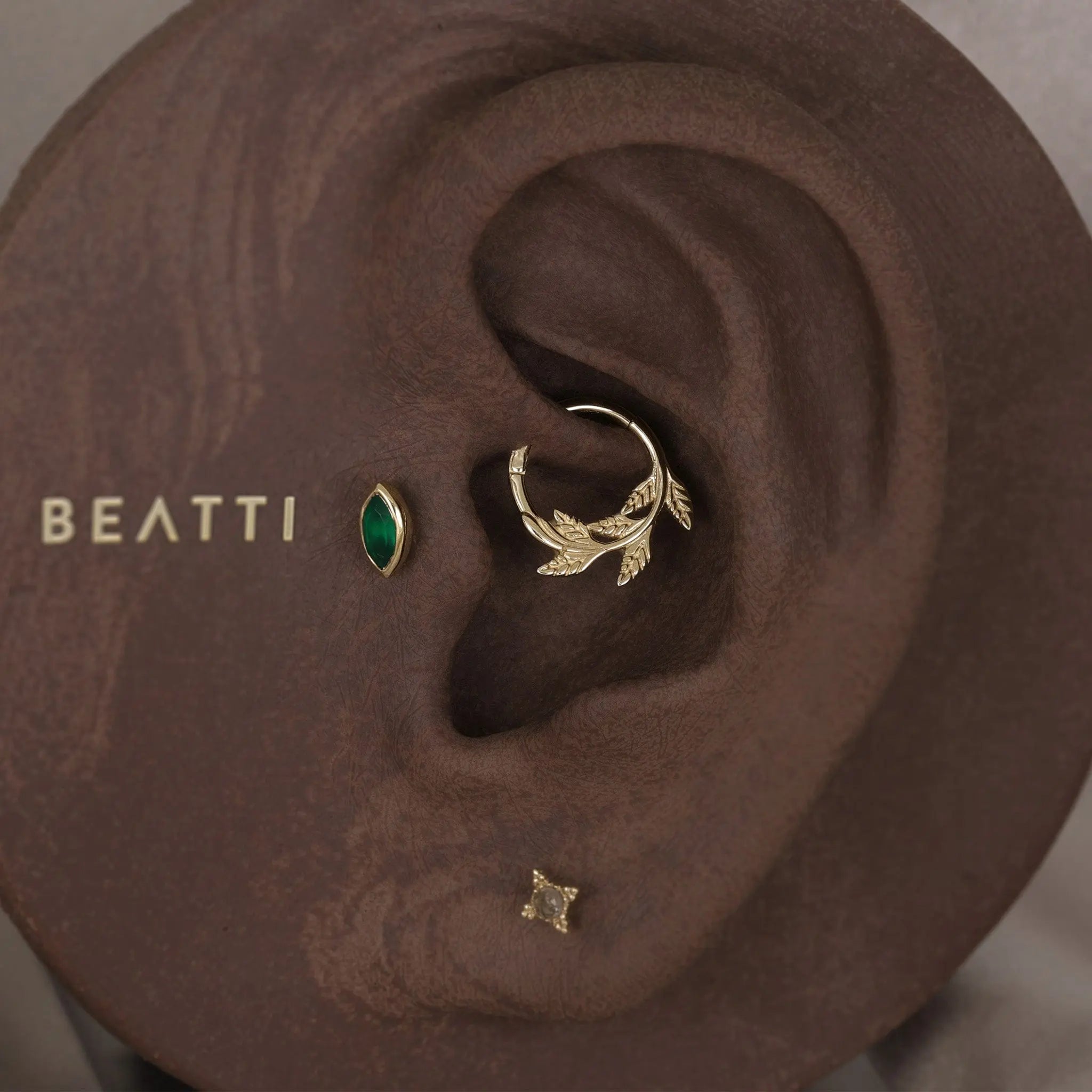 BEATTI Hoops NEW 14K Solid Gold Leaf Clicker Hoop NEW 14K Solid Gold Leaf Clicker Hoop