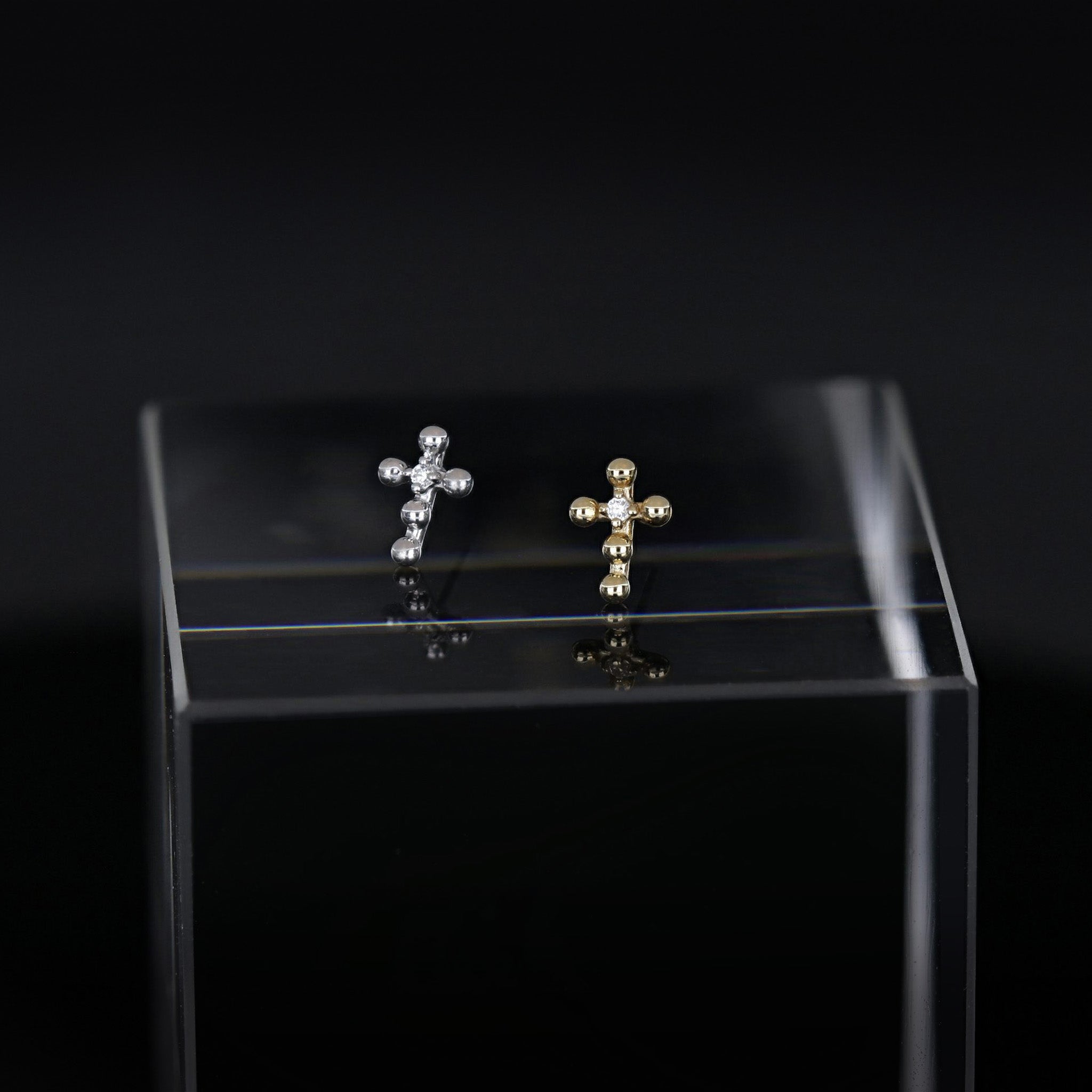Tiny Bead Cross CZ Flat Back Stud