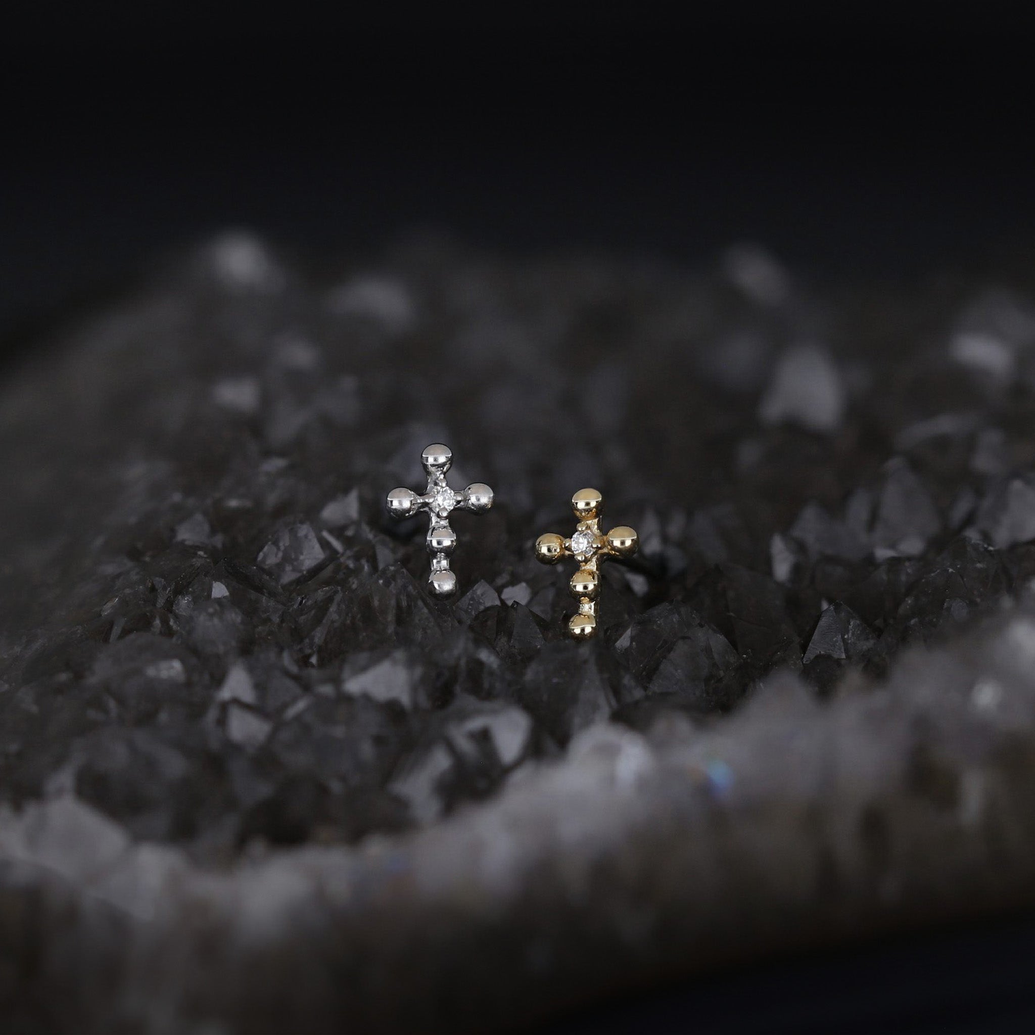 Tiny Bead Cross CZ Flat Back Stud