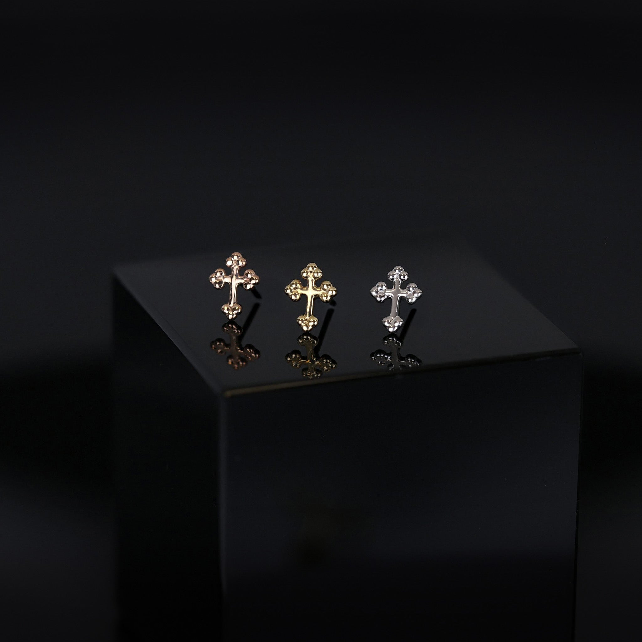 Micro Bead Cross Flat Back Stud