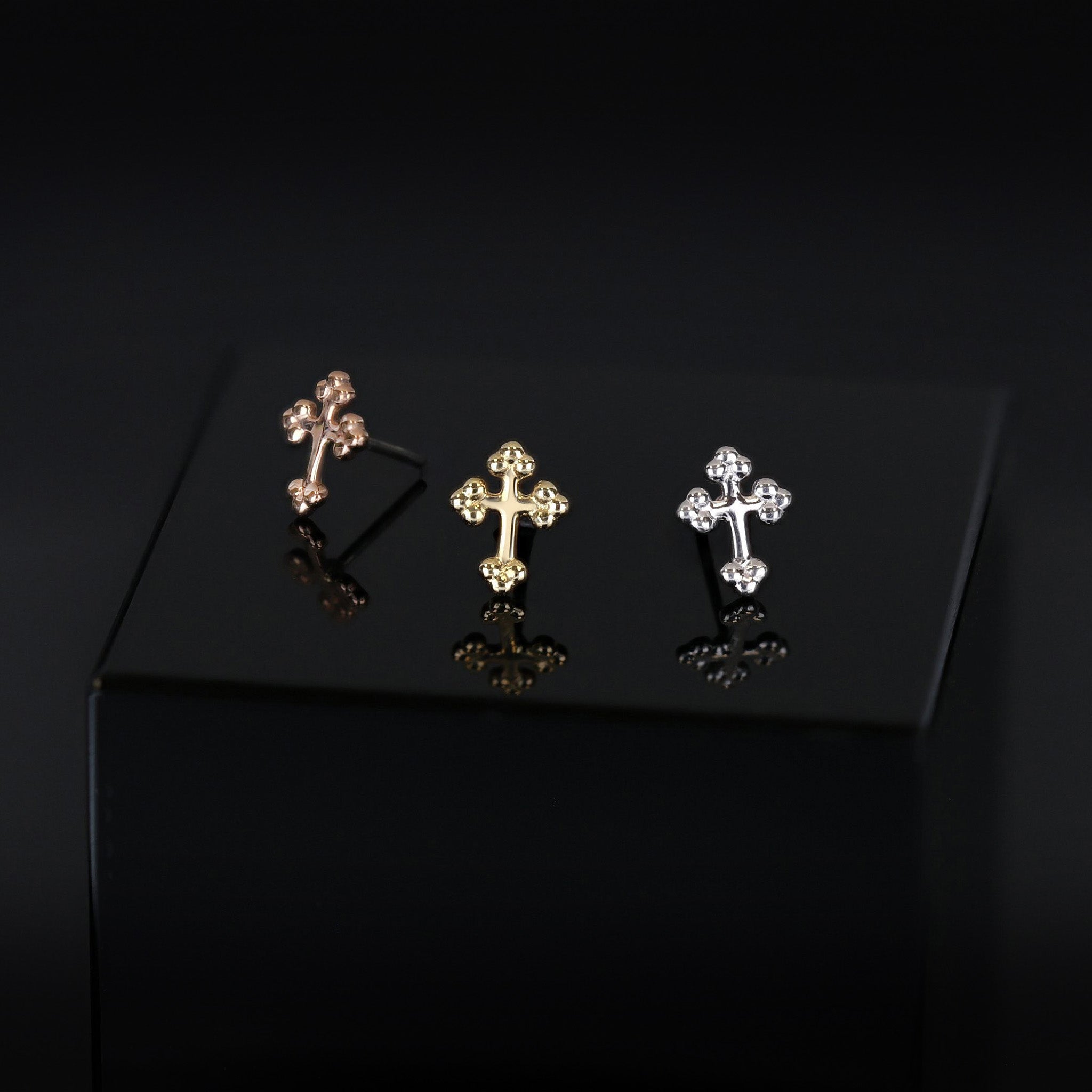 Micro Bead Cross Flat Back Stud
