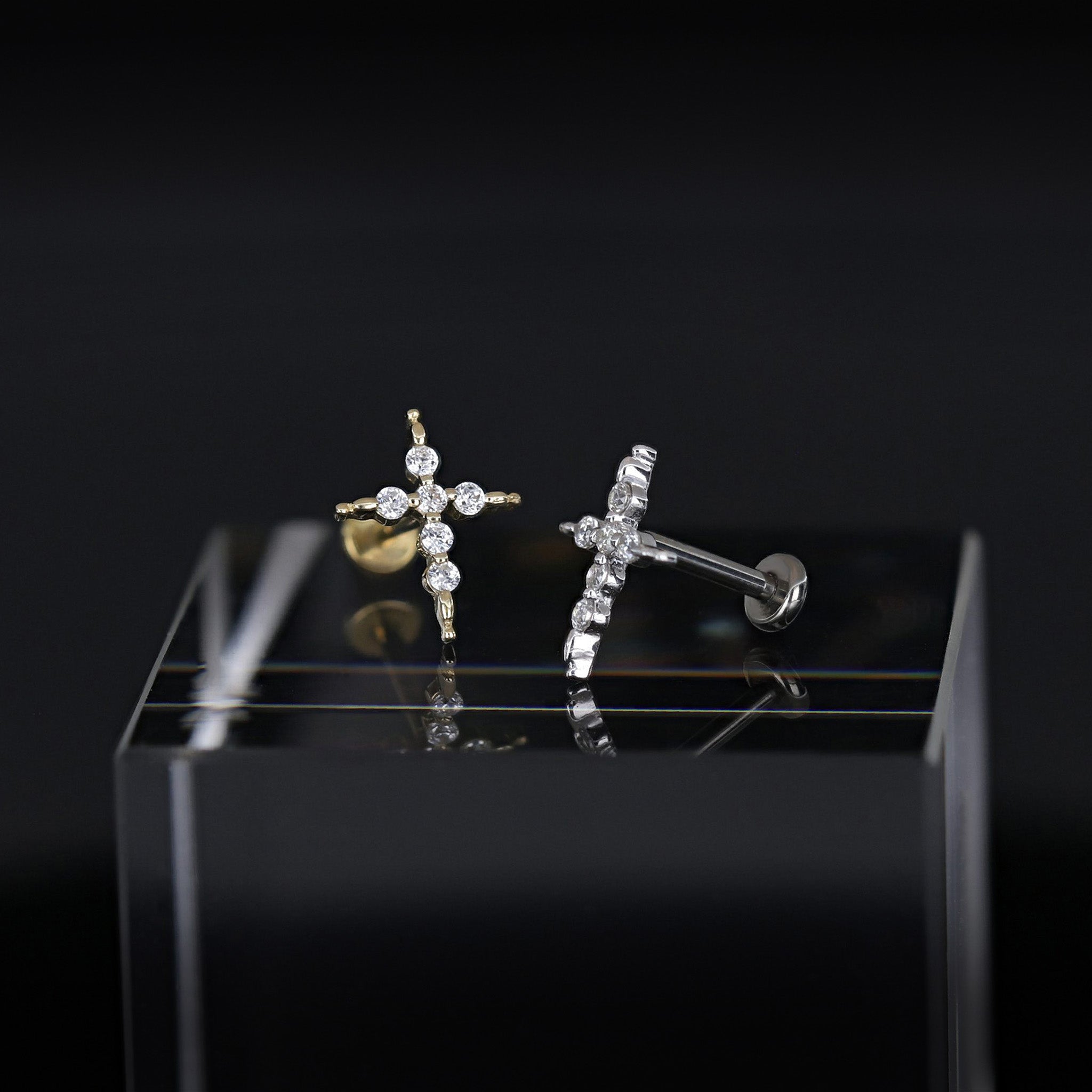Delicate CZ Cross Flat back stud