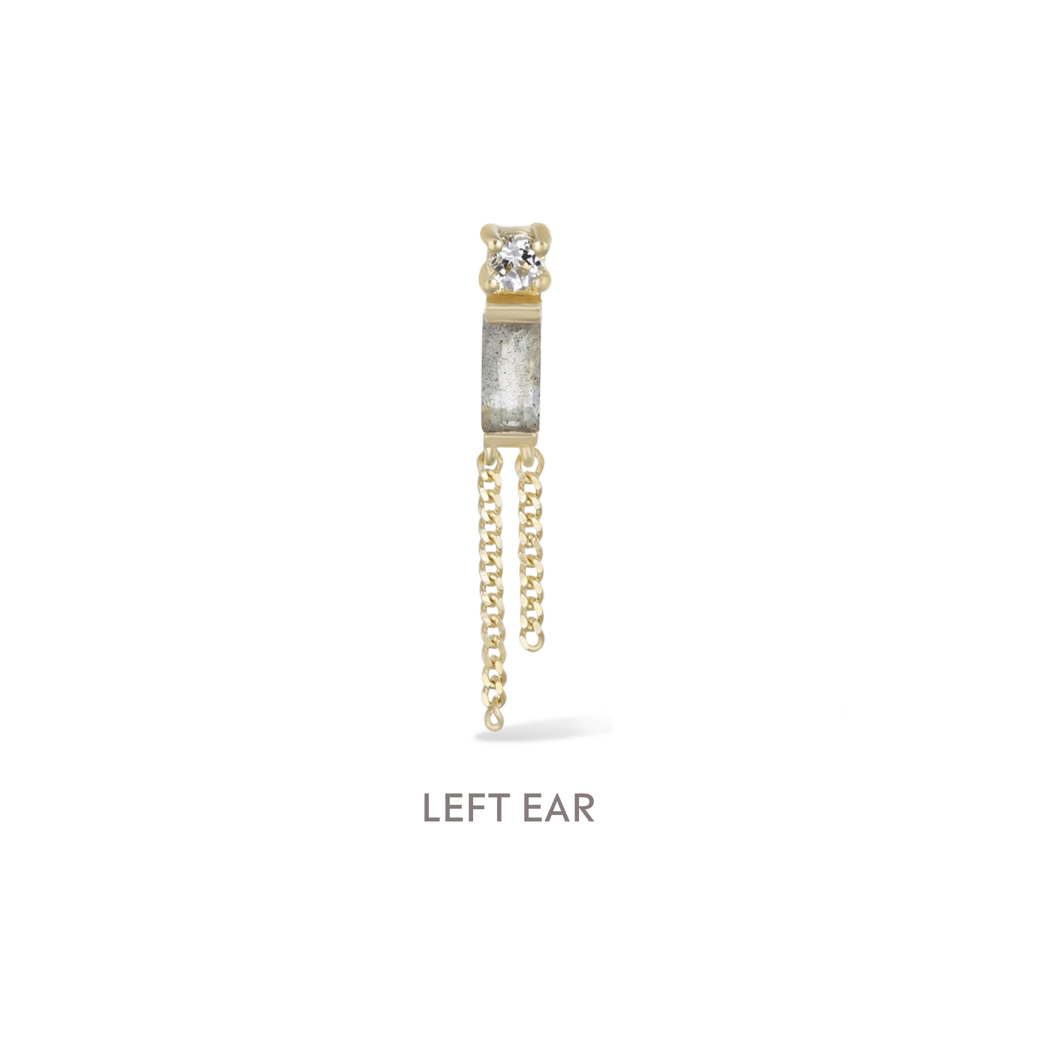 BEATTI Threadless Ends Gold / Labradorite + White Topaz / Singe (Left Ear) Niva • Labradorite Flat Back Stud BTE047 Niva • Labradorite Flat Back Stud