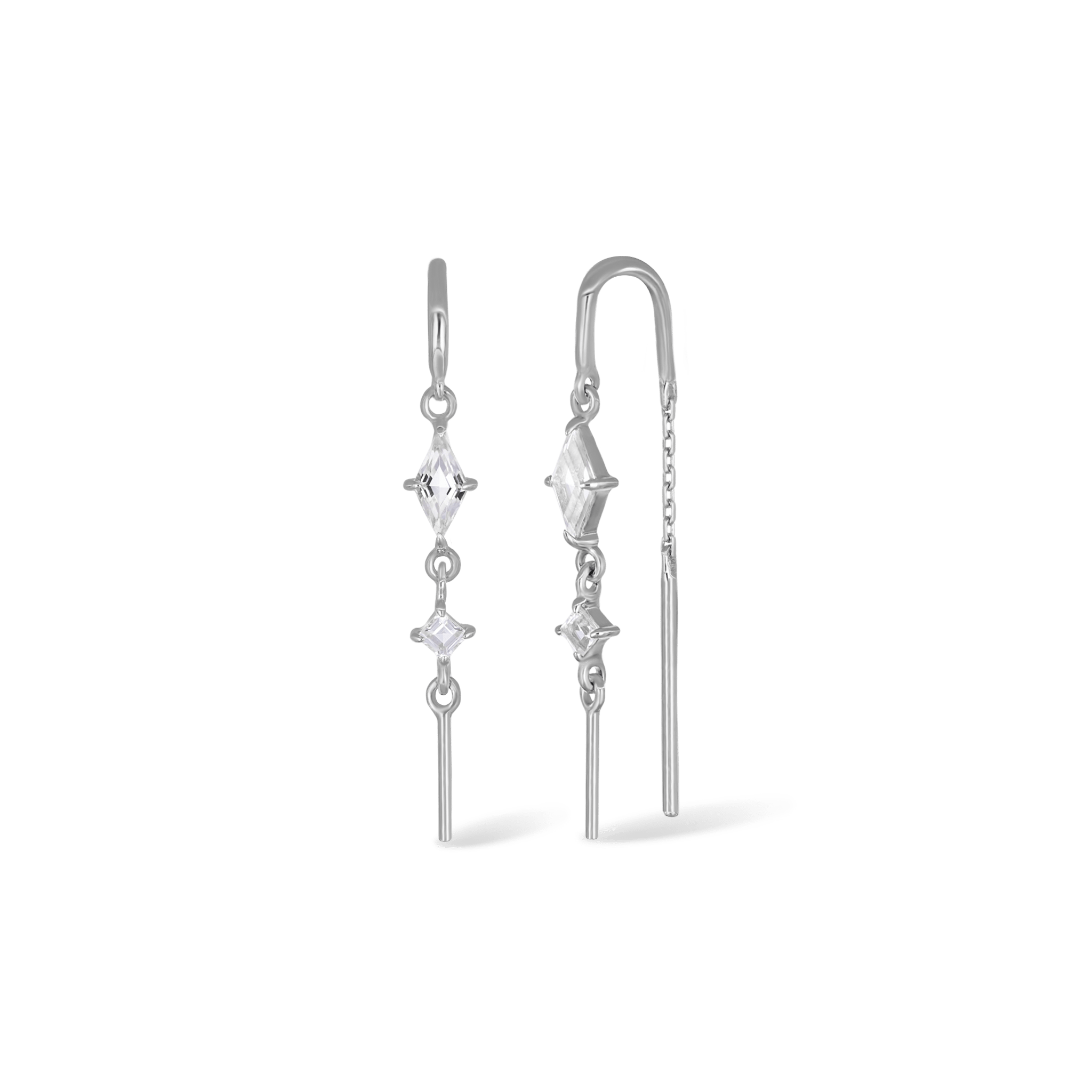 BEATTI Earring White Topaz / White Gold BTEG060 • 14K Gold Dangle Chain Hoop Threader BTEG059 WG BTEG060 • 14K Gold Dangle Chain Hoop Threader