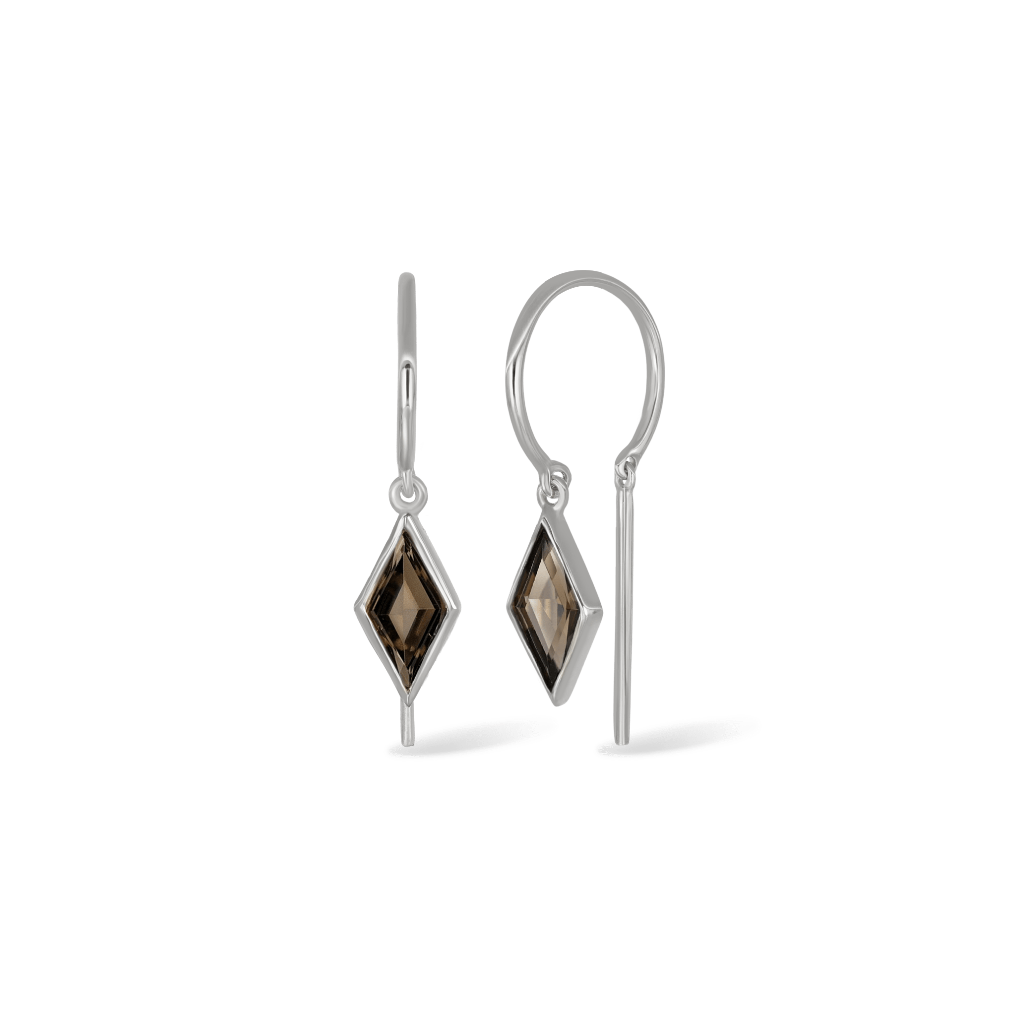 Ray open hoop earring with diamond cut smoky quartz in bezel setting
