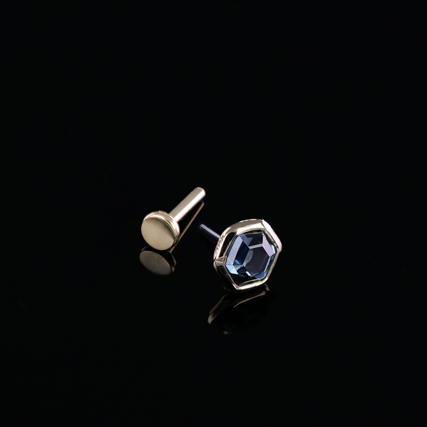 Ela •  14K Gold Hexagon Gemstone Threadless Ends • London Blue Topaz