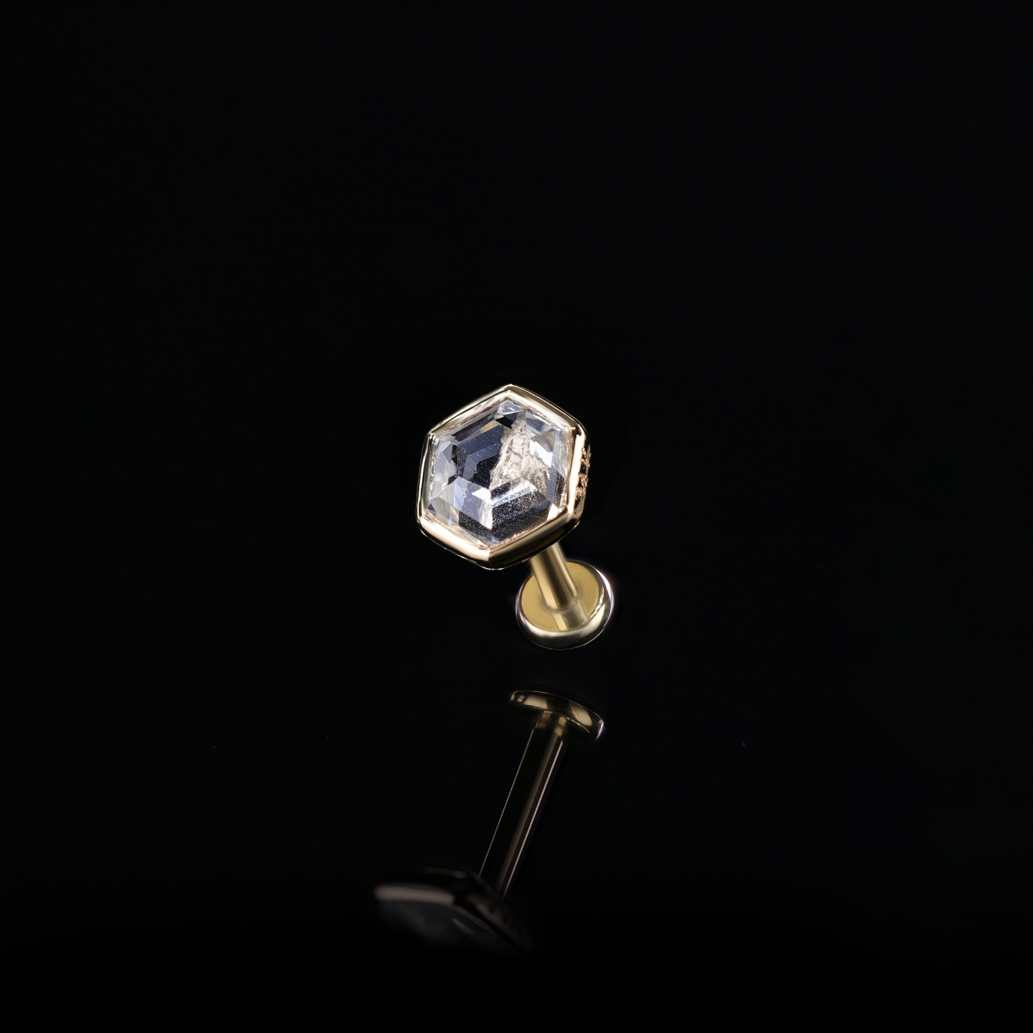 Ela •  14K Gold Hexagon Gemstone Threadless Ends • White Topaz