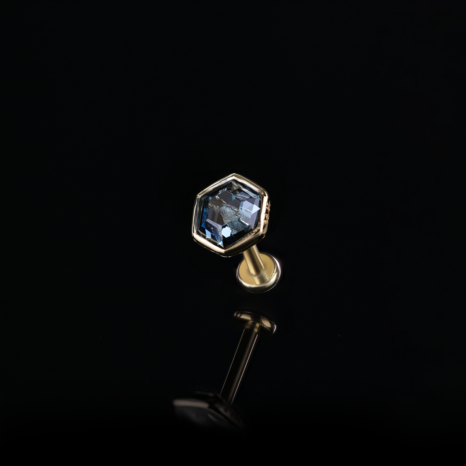 Ela •  14K Gold Hexagon Gemstone Threadless Ends • London Blue Topaz