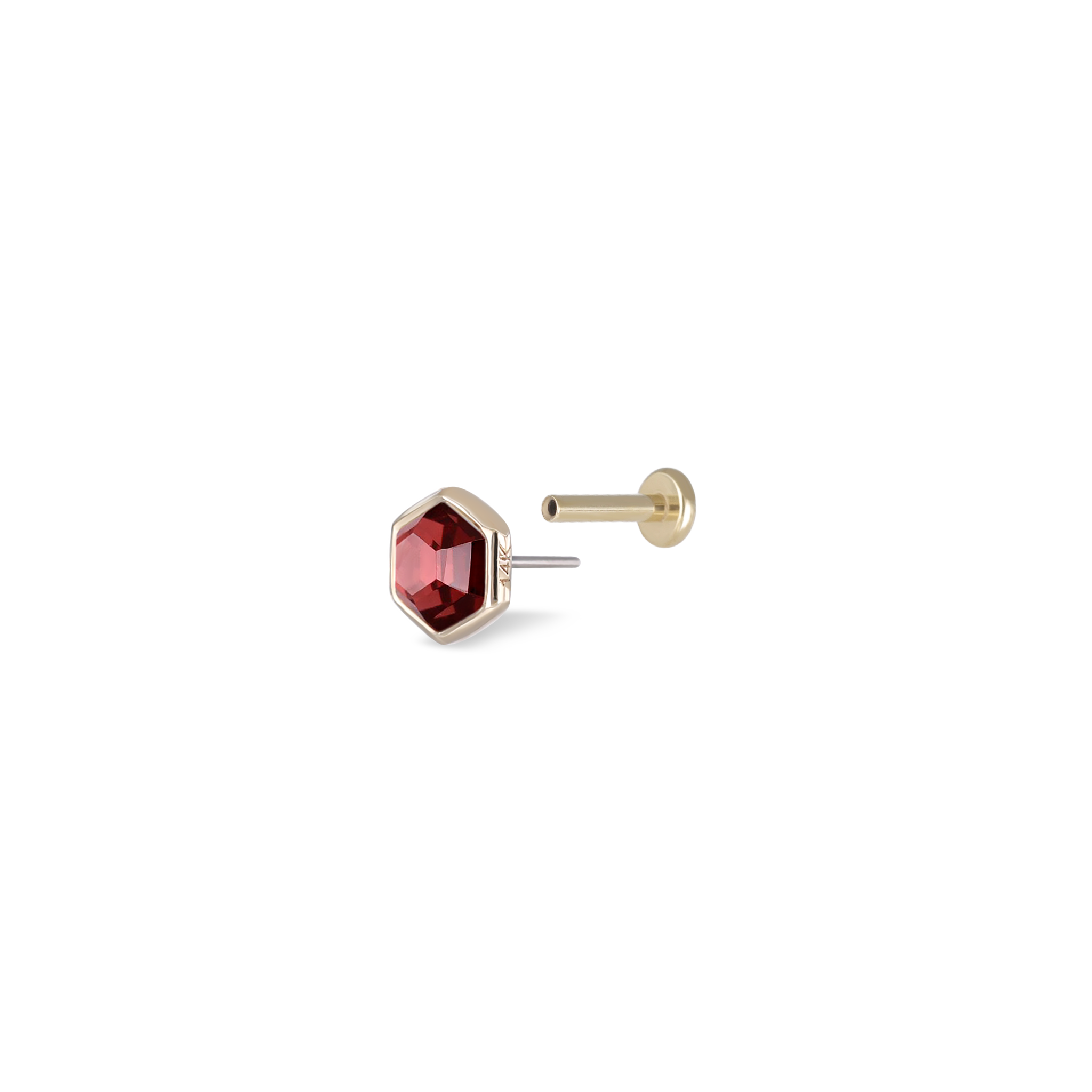 Ela •  14K Gold Hexagon Gemstone Threadless Ends • Garnet