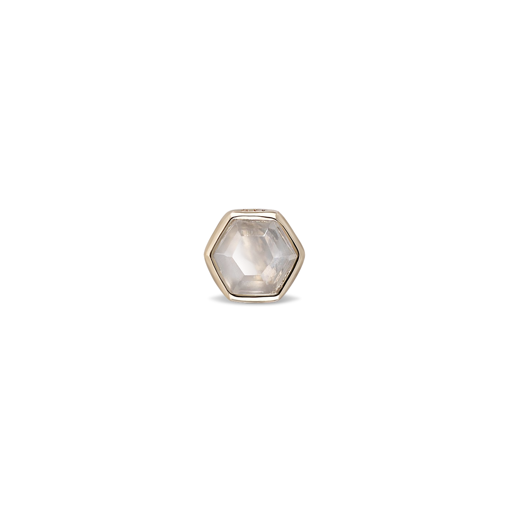 Ela •  14K Gold Hexagon Gemstone Threadless Ends • Grey Moonstone