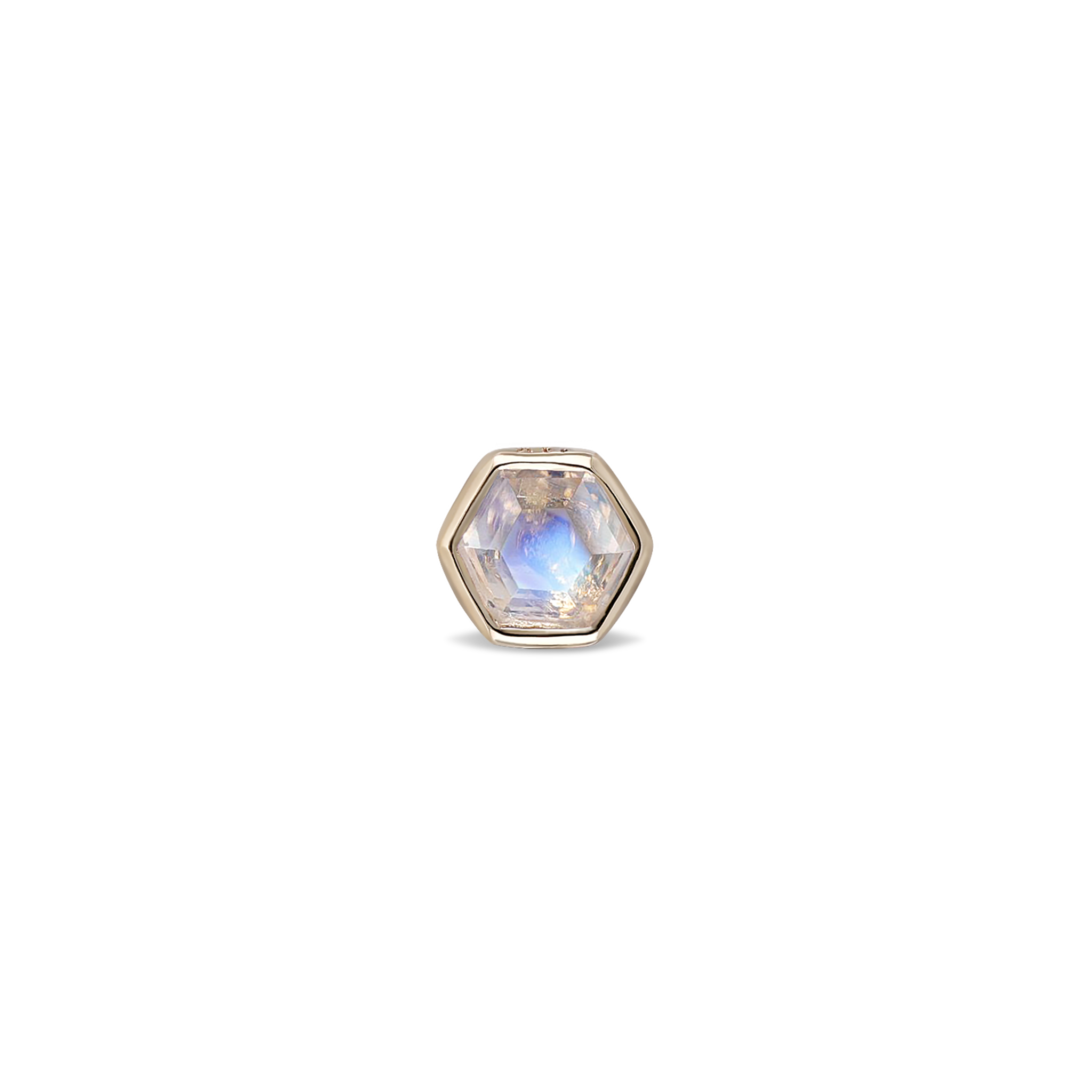 Ela •  14K Gold Hexagon Gemstone Threadless Ends • Rainbow Moonstone