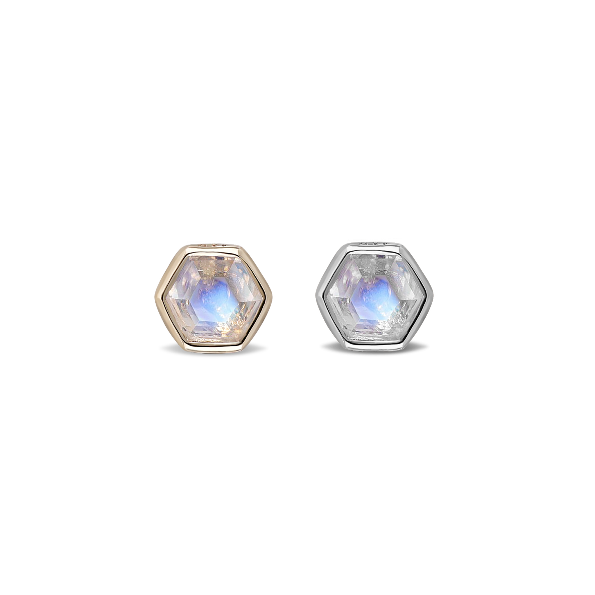 Ela •  14K Gold Hexagon Gemstone Threadless Ends • Rainbow Moonstone