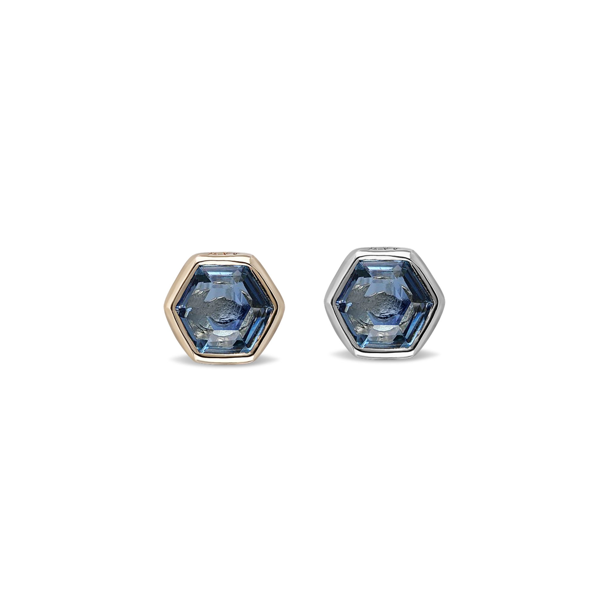 Ela •  14K Gold Hexagon Gemstone Threadless Ends • London Blue Topaz