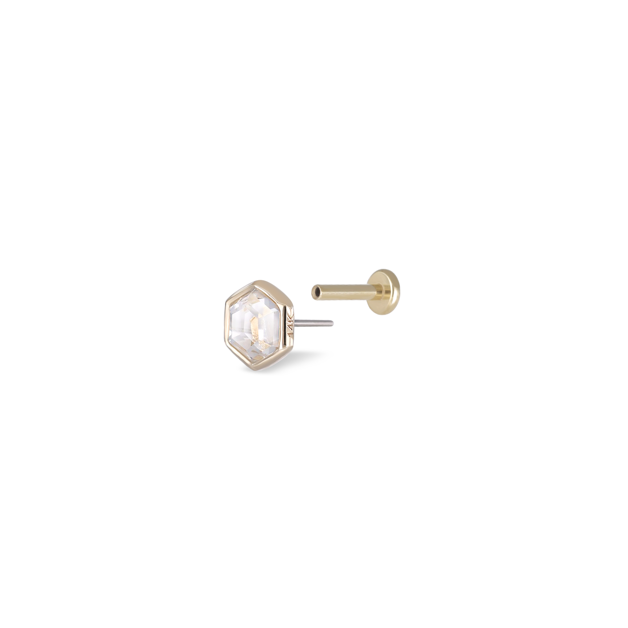 Ela •  14K Gold Hexagon Gemstone Threadless Ends • White Topaz