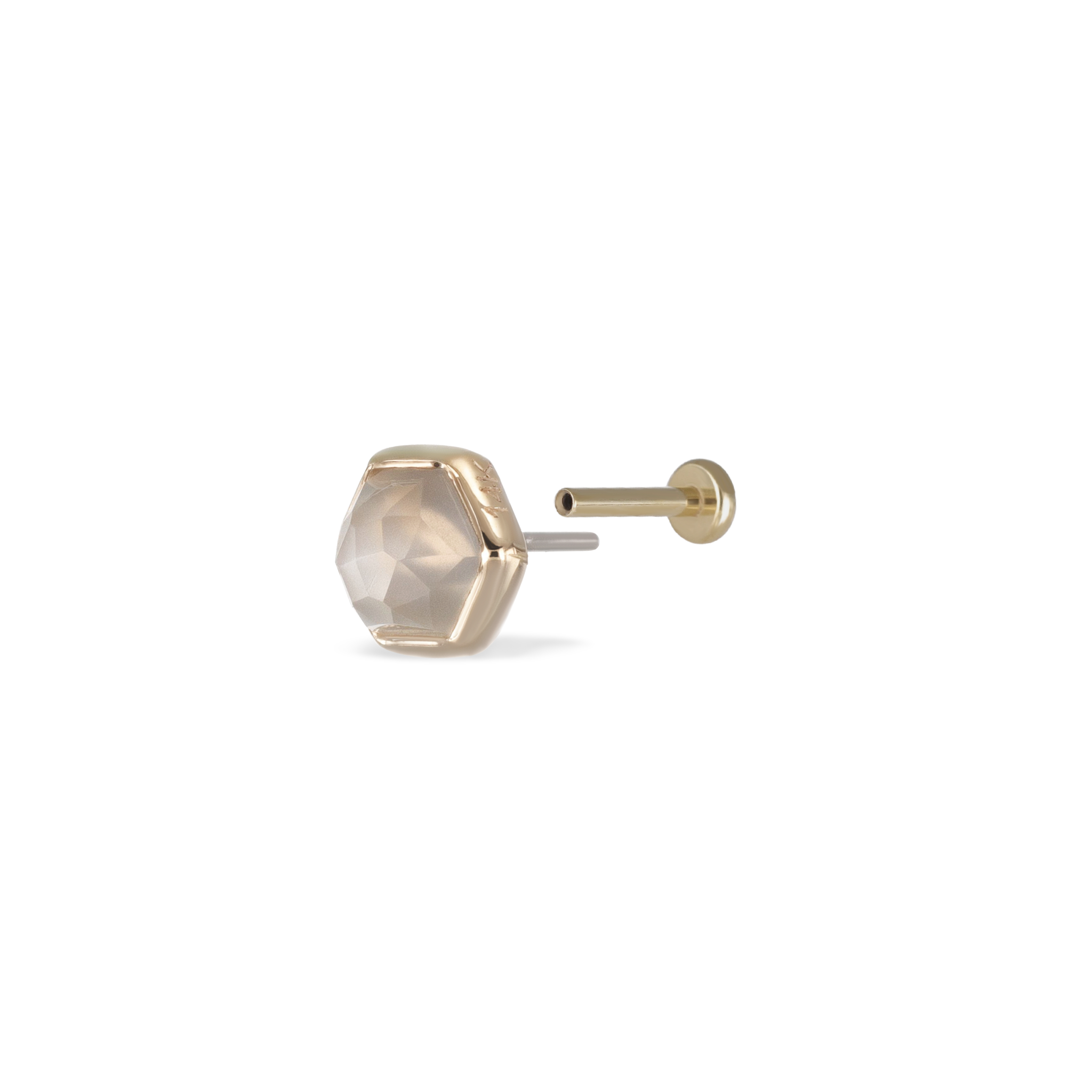 Aria •  14K Gold Honeycomb Gemstone Threadless Ends • Grey Moonstone