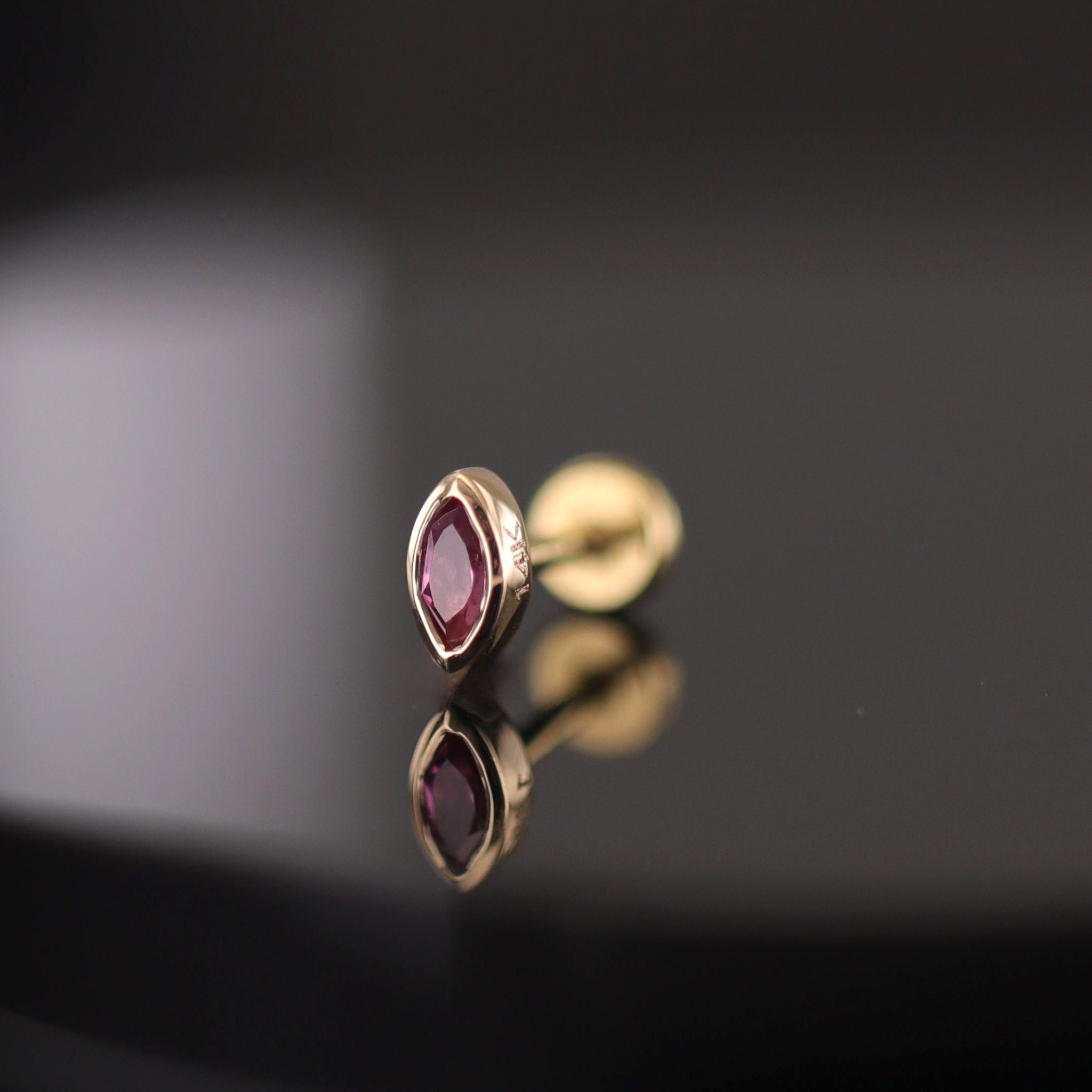 Etta • 14K Gold Tiny Marquise Gemstone Stud