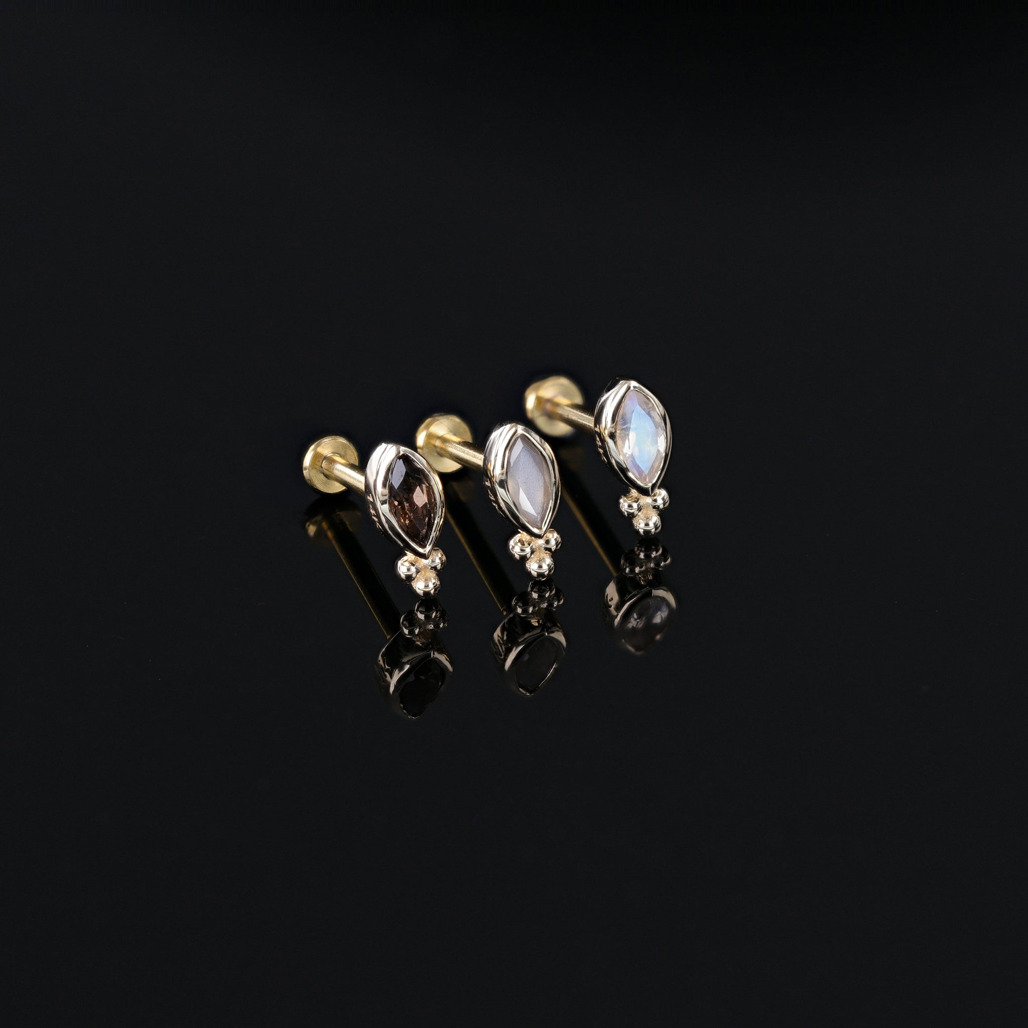 Rue • 14K Gold Tiny Marquise Cluster Natural Gemstone Flat Back Stud