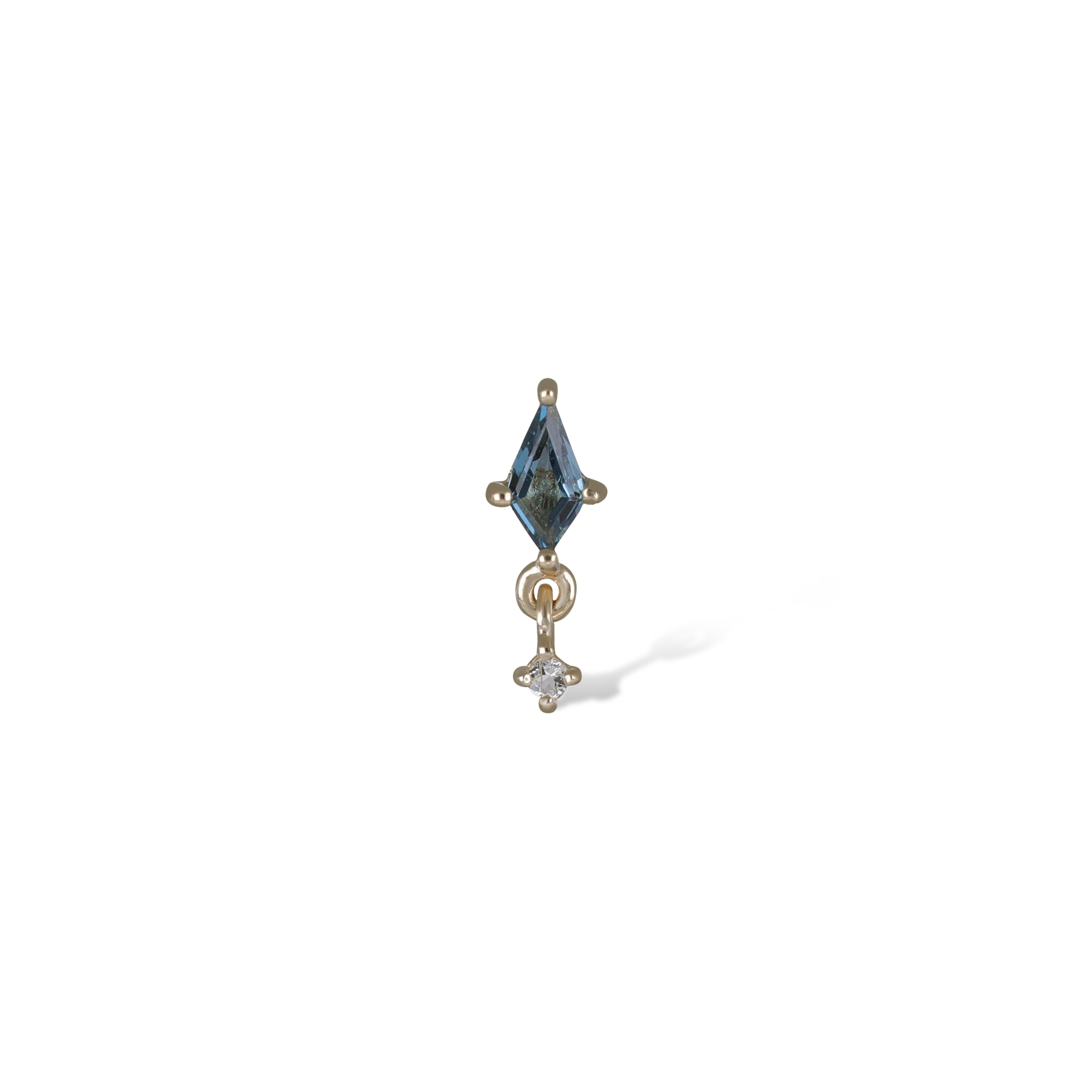 Lyra • Tiny Kite Shaped London Blue Topaz Dangle Gemstone Flat Back Stud