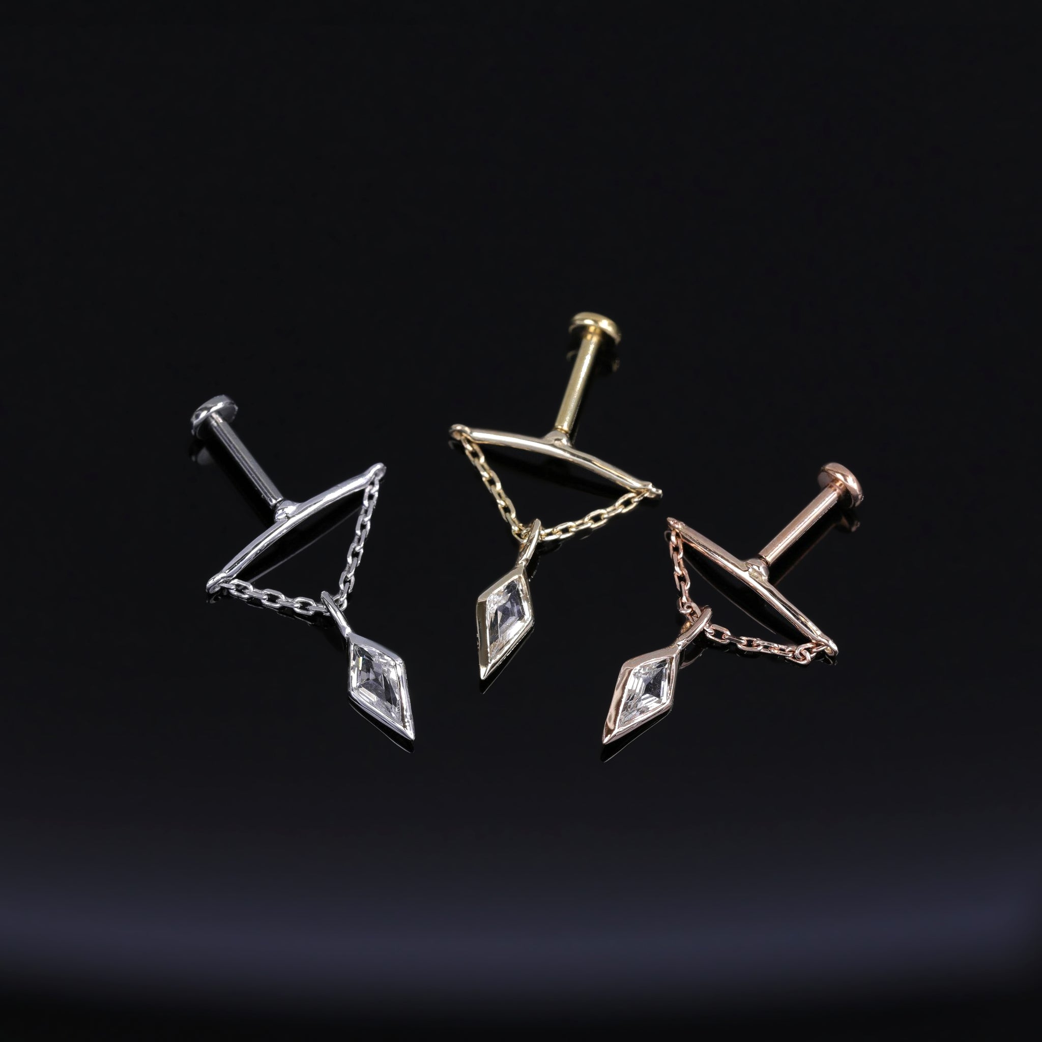 Kite White Topaz Vertical Helix Chain Threadless Stud