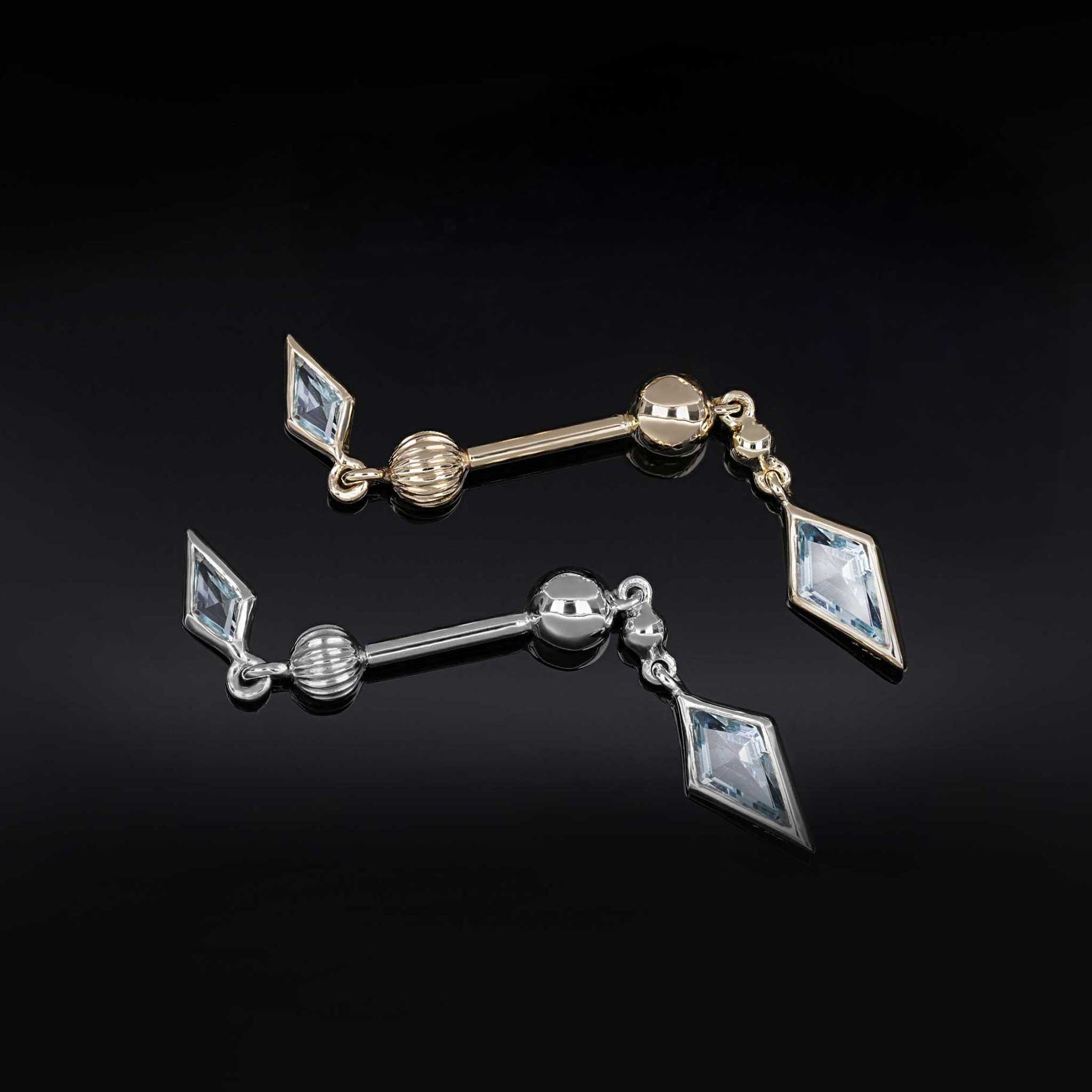 BEATTI Internal Thread Vira • Swiss Blue Topaz 14K Solid White Gold Double Barbell Internally Threaded Vira • Swiss Blue Topaz 14K Solid White Gold Double Barbell Internally Threaded