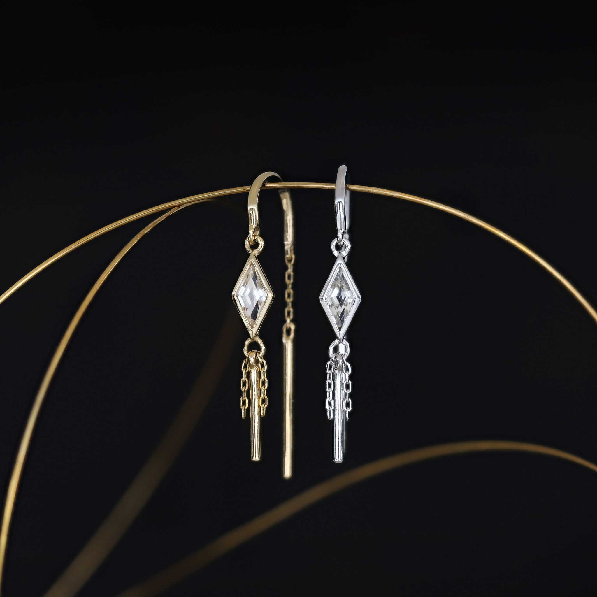 BEATTI Earring BTEG059 • 14K Gold Dangle Chain Hoop Threader BTEG059 • 14K Gold Dangle Chain Hoop Threader