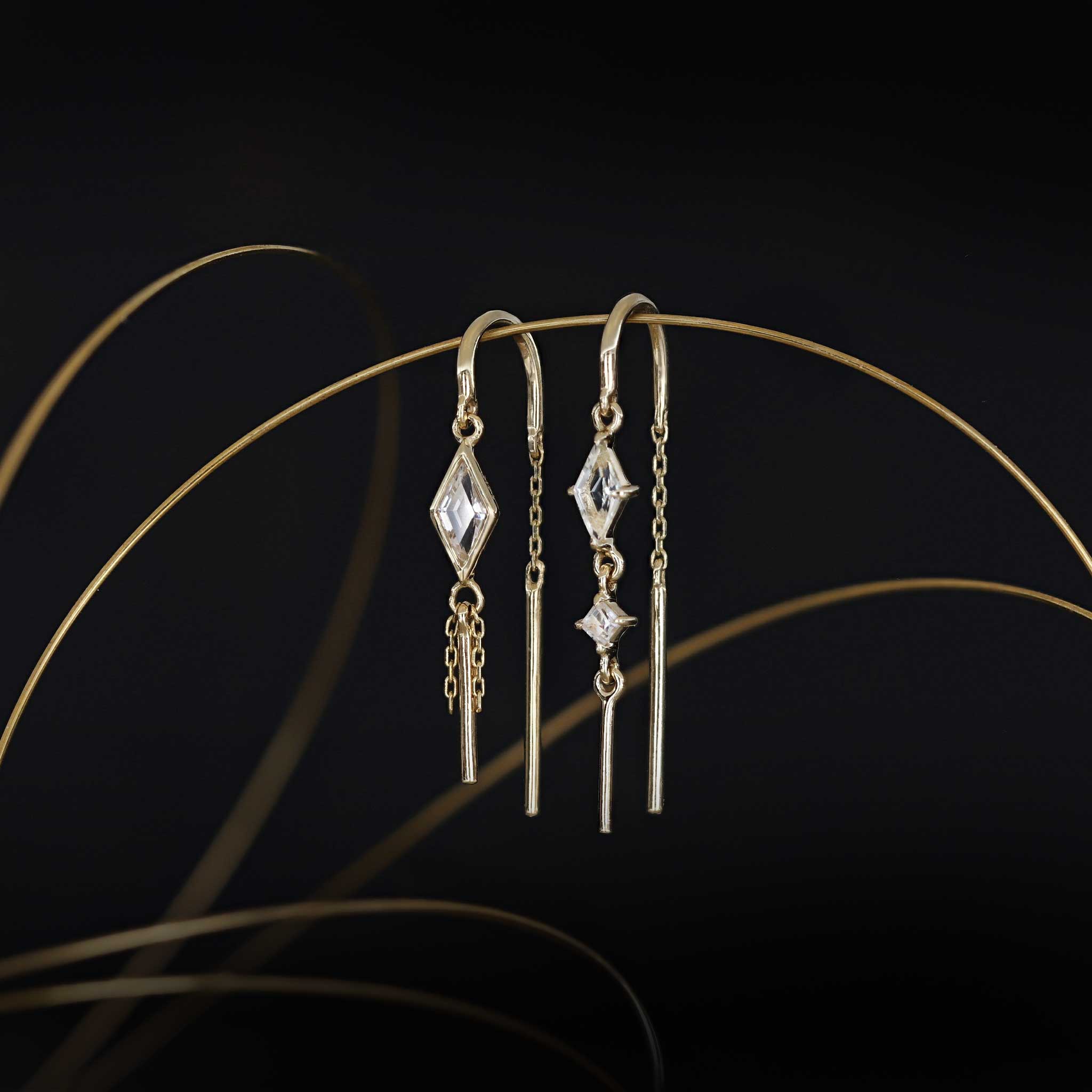 BEATTI Earring BTEG059 • 14K Gold Dangle Chain Hoop Threader BTEG059 • 14K Gold Dangle Chain Hoop Threader