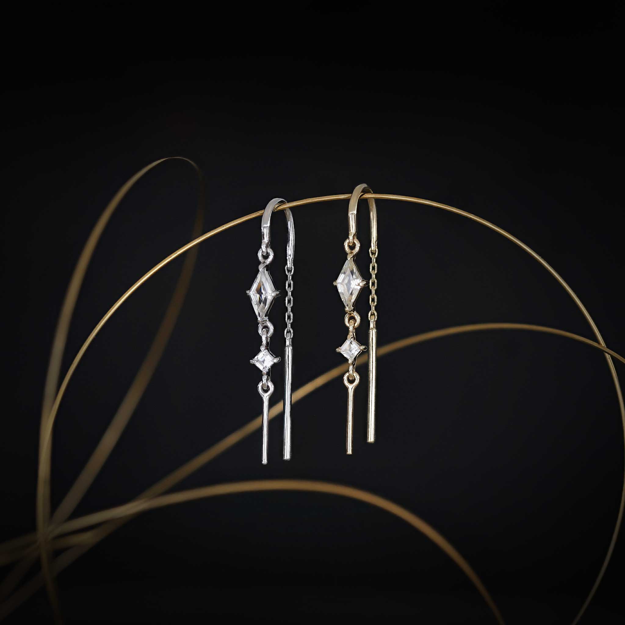 BEATTI Earring BTEG060 • 14K Gold Dangle Gemstone Hoop Threader BTEG060 • 14K Gold Dangle Gemstone Hoop Threader