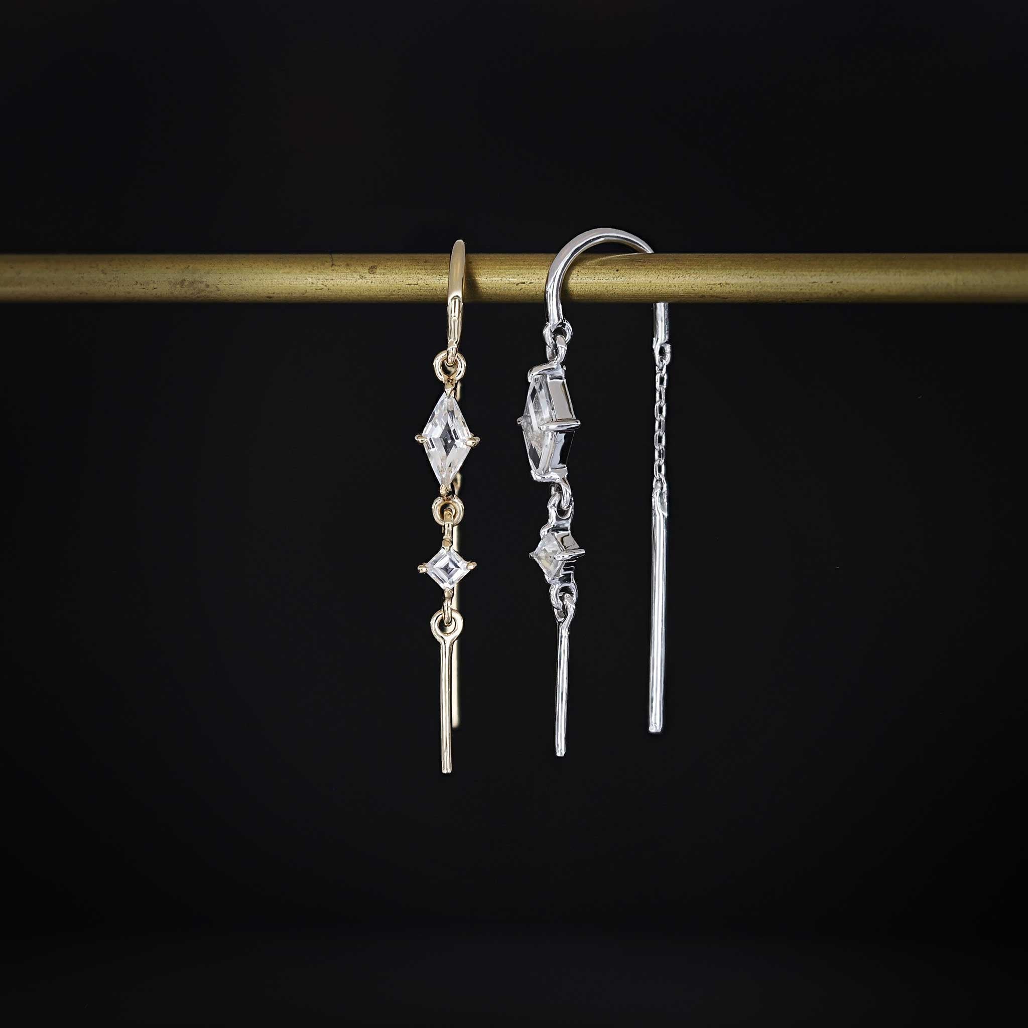 BEATTI Earring BTEG060 • 14K Gold Dangle Gemstone Hoop Threader BTEG060 • 14K Gold Dangle Gemstone Hoop Threader