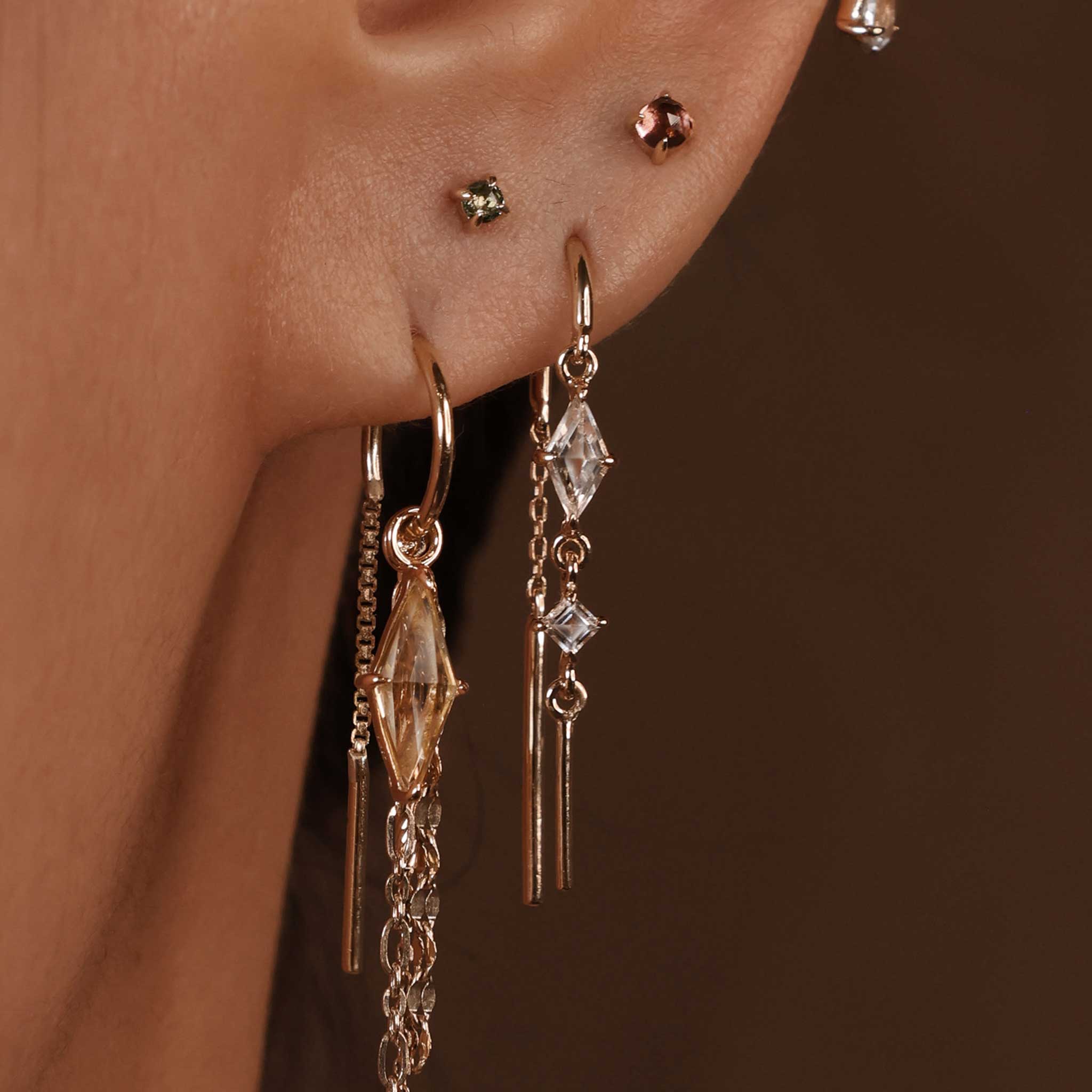 BEATTI Earring BTEG060 • 14K Gold Dangle Gemstone Hoop Threader BTEG060 • 14K Gold Dangle Gemstone Hoop Threader