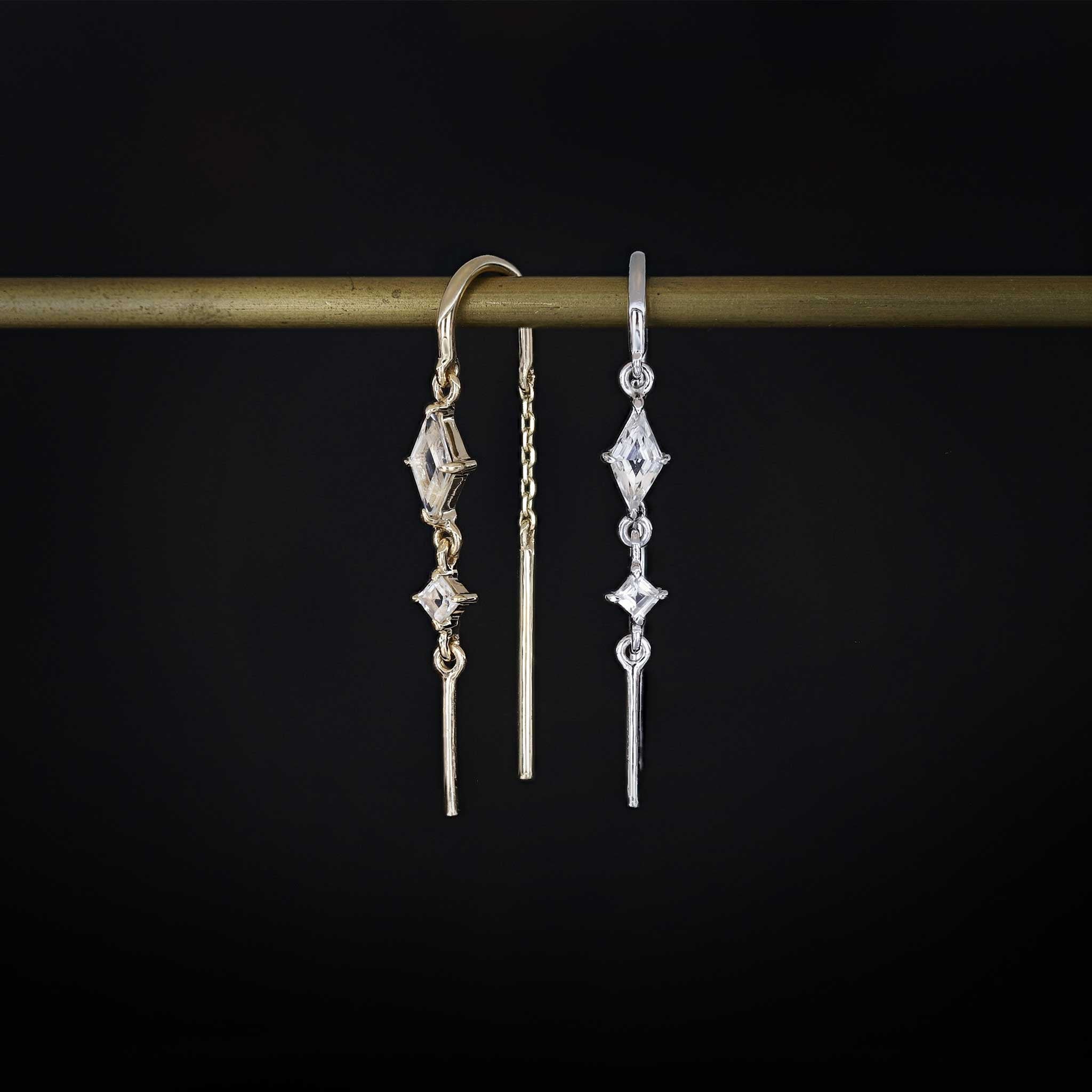 BEATTI Earring BTEG060 • 14K Gold Dangle Gemstone Hoop Threader BTEG060 • 14K Gold Dangle Gemstone Hoop Threader