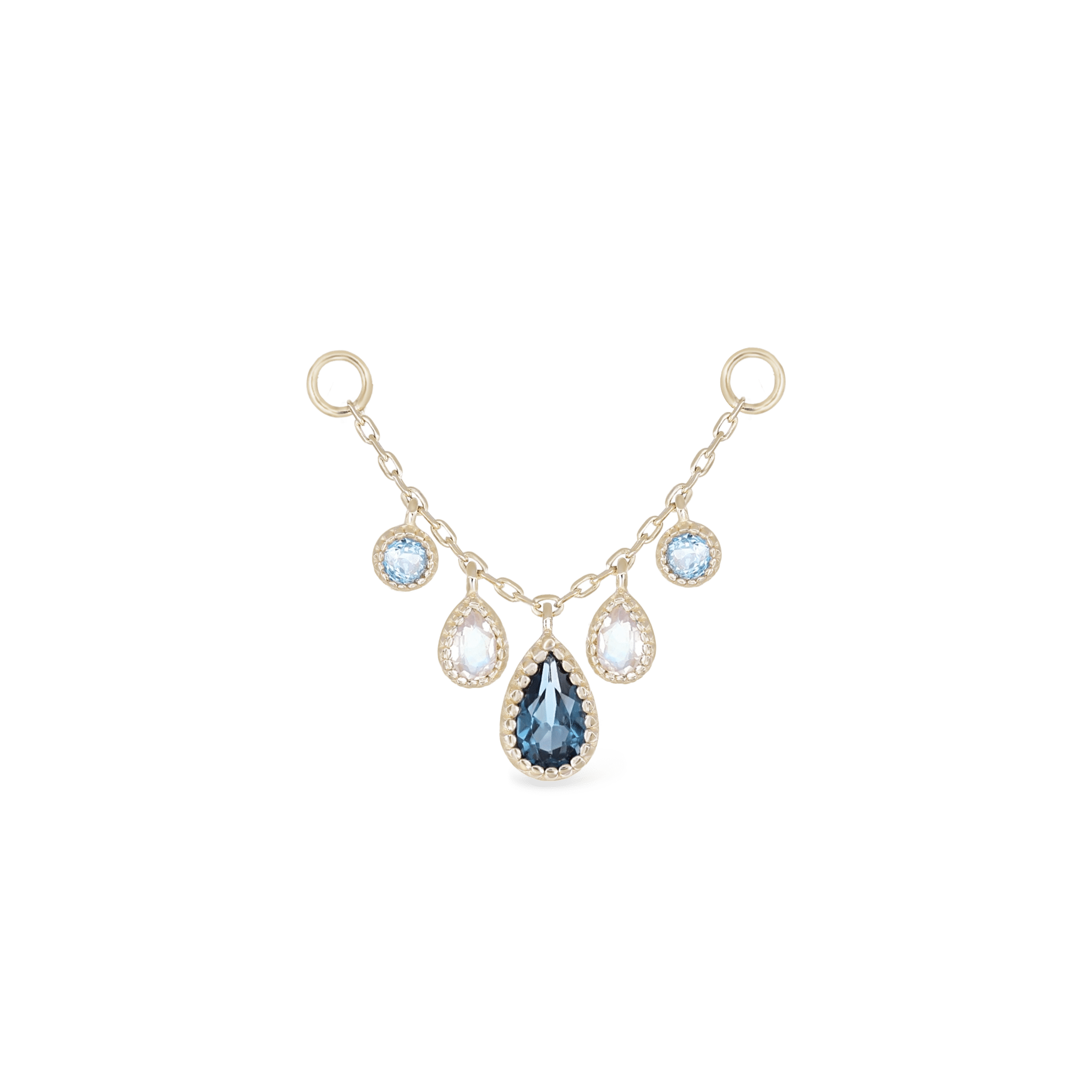 BEATTI Chain Attachments Gold / London Blue Topaz BTFG093  • 14K Gold Gemstone Chain Attachment BTFG093 Dido Bead Charm Double Chain Attachment by BEATTI