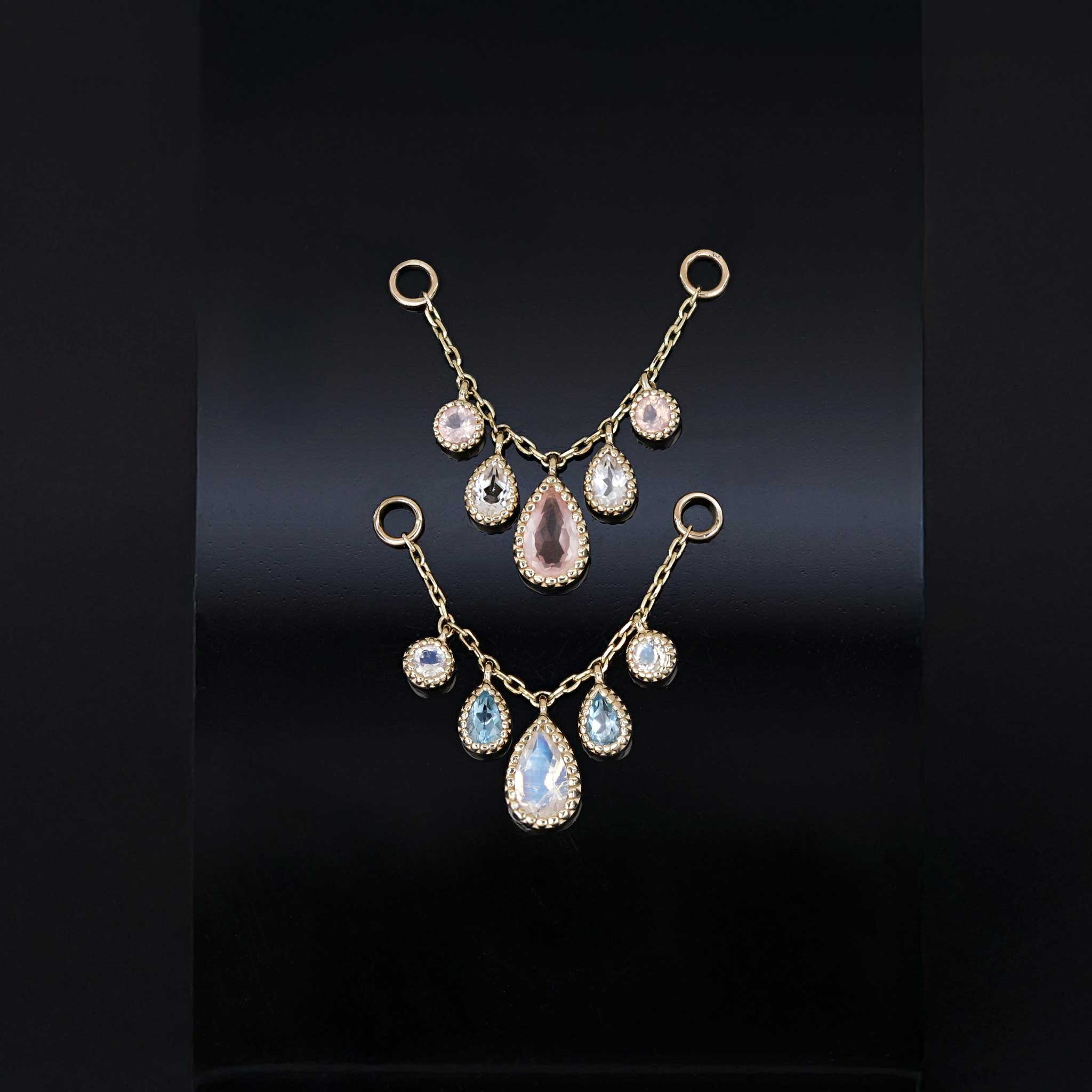 BEATTI Chain Attachments Gold / Rainbow Moonstone BTFG093  • 14K Gold Gemstone Chain Attachment BTFG093 Dido Bead Charm Double Chain Attachment by BEATTI
