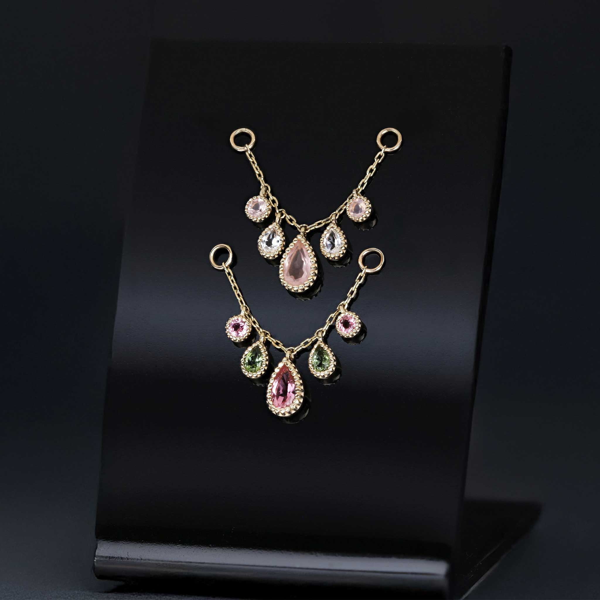 BEATTI Chain Attachments Gold / Rose Quartz BTFG093  • 14K Gold Gemstone Chain Attachment BTFG093 Dido Bead Charm Double Chain Attachment by BEATTI