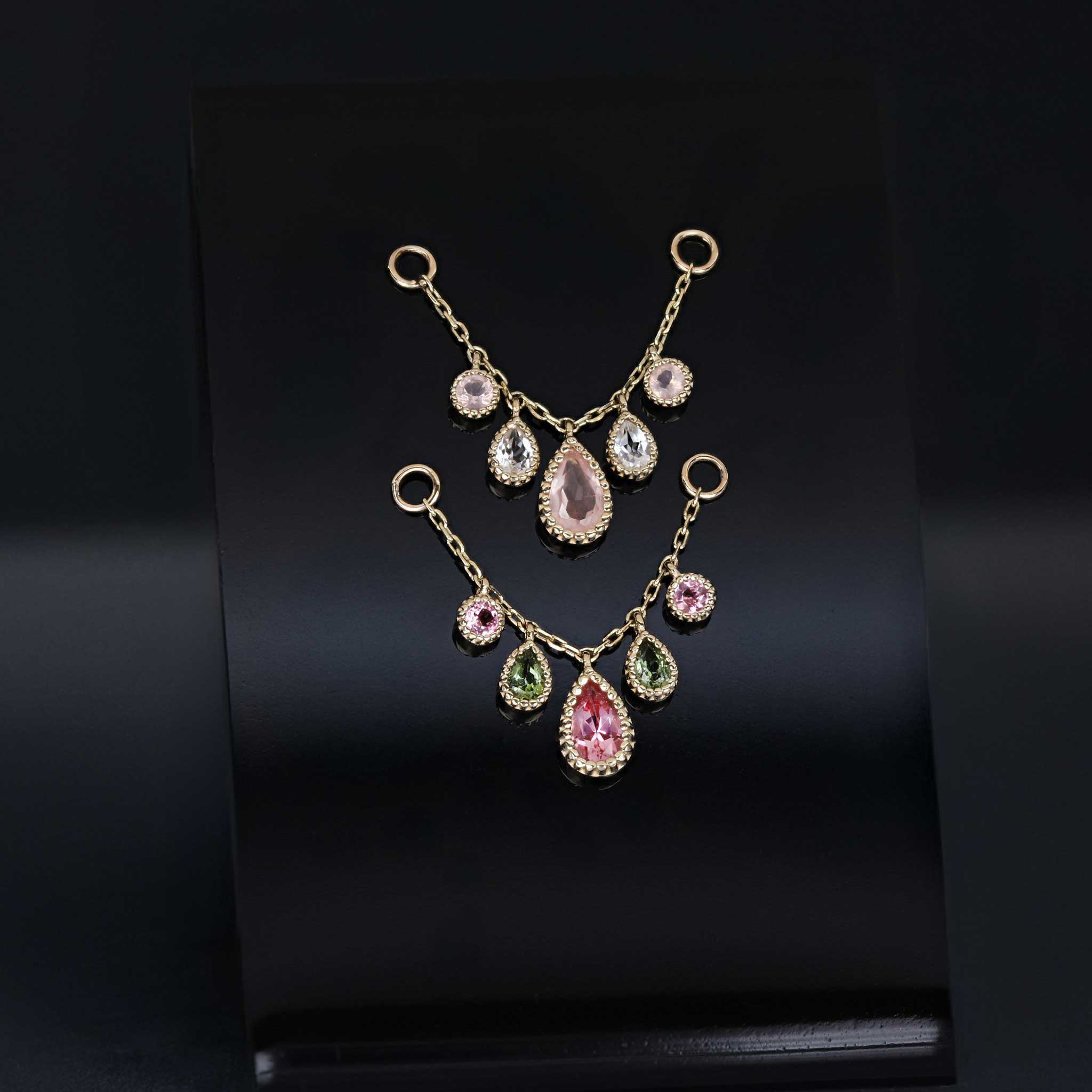BEATTI Chain Attachments Gold / Light Pink Tourmaline BTFG093  • 14K Gold Gemstone Chain Attachment BTFG093 Dido Bead Charm Double Chain Attachment by BEATTI
