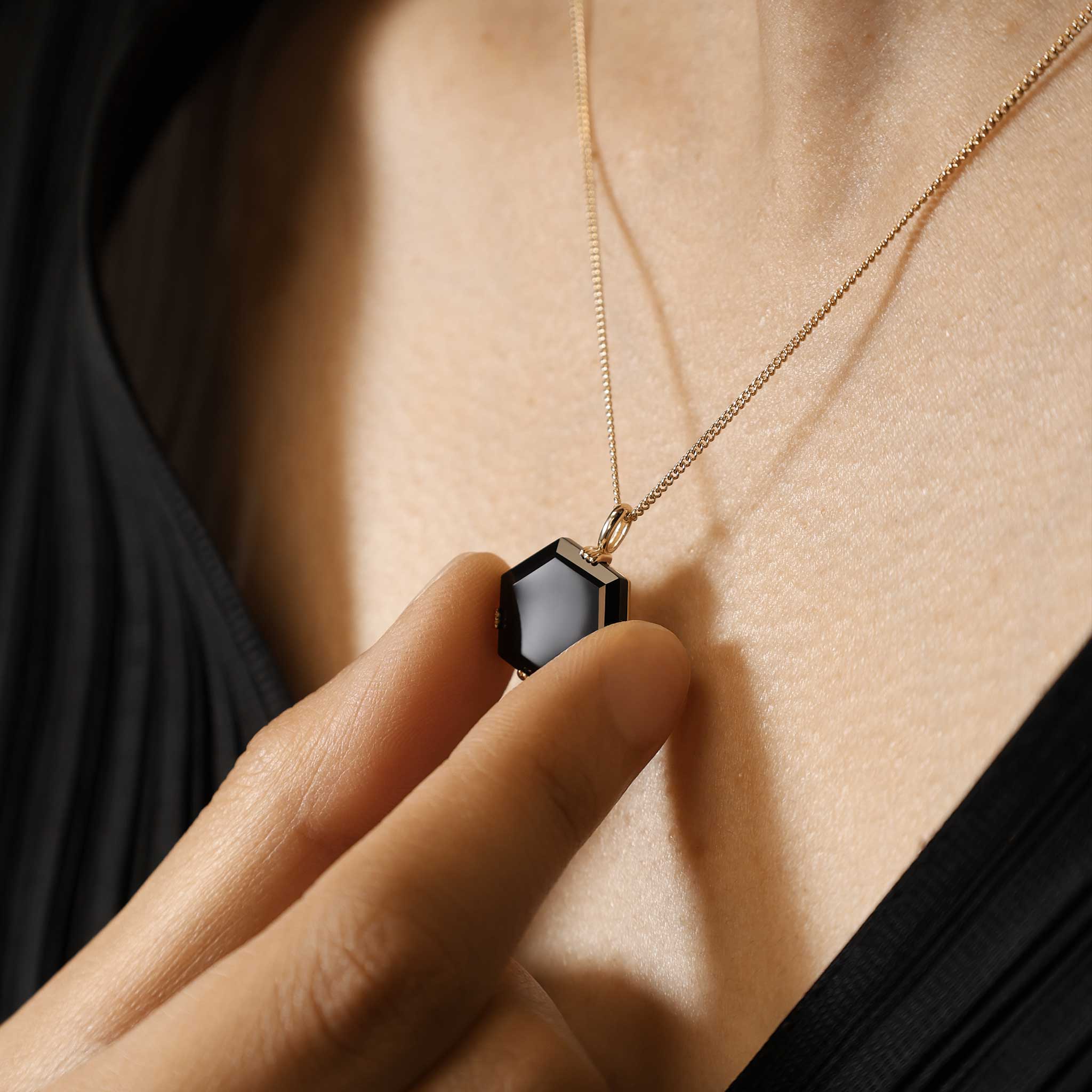 BEATTI Pendants Gold / Black Onyx BTP066 • Hexagon Gemstone Necklace Pendant BTP066 BTP066 • Hexagon Gemstone Necklace Pendant